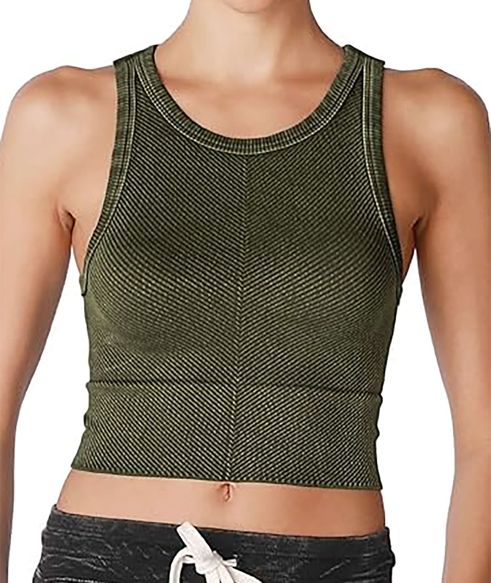 Sawyer Chevron Highneck Crop Top Women Womens Casual Tops Niki Biki Juniors/Women One Size Olive