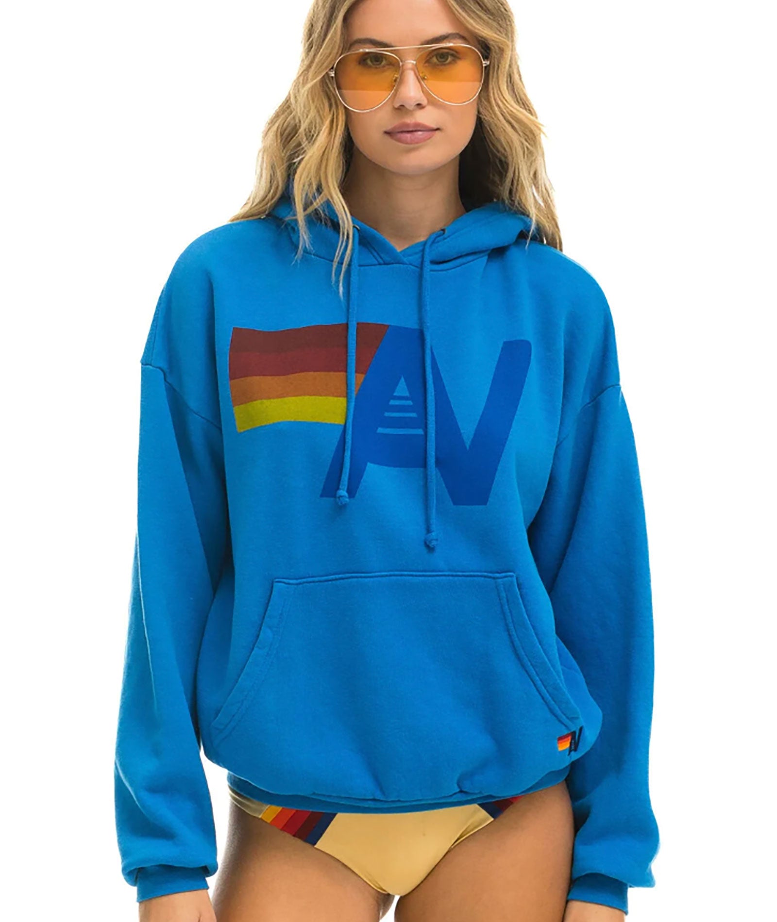 Aviator Nation Women Logo Relaxed Pullover Hoodie Womens Casual Tops Aviator Nation Ocean Blue Juniors/Women XS