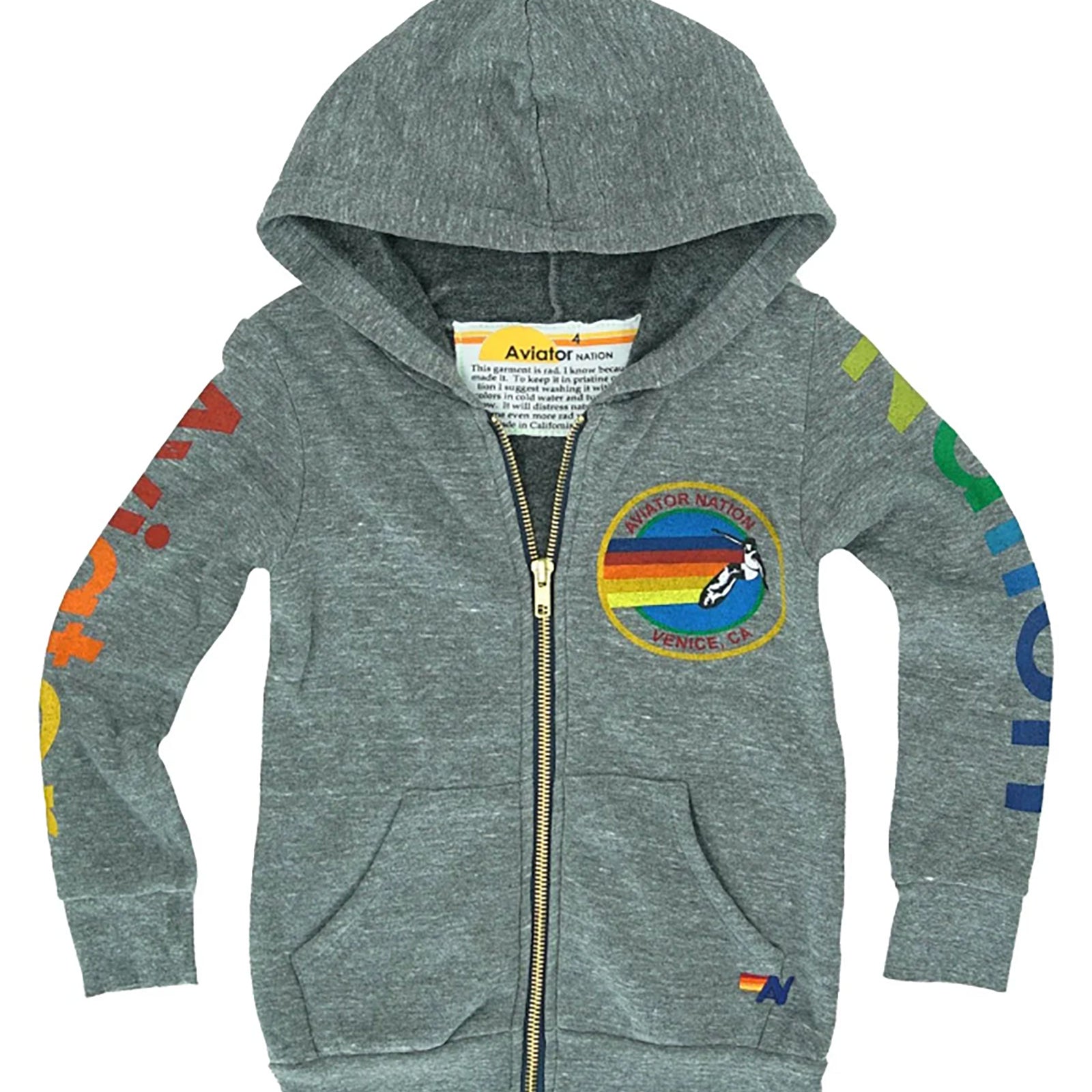 Aviator Nation Kids Venice Zip Hoodie Girls Casual Tops Aviator Nation Grey Y/4
