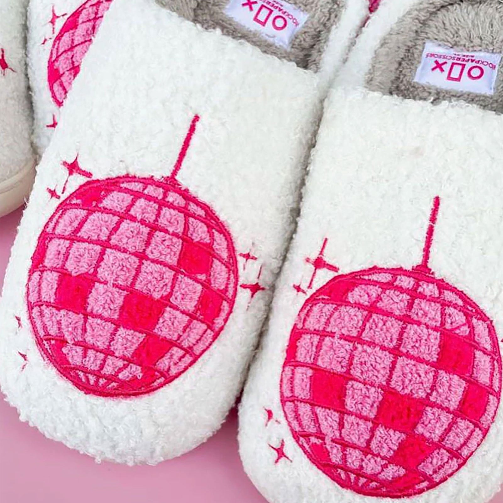 Pink Disco Ball Comfy Slippers Accessories Frankie's Exclusives White Shoes/5-6