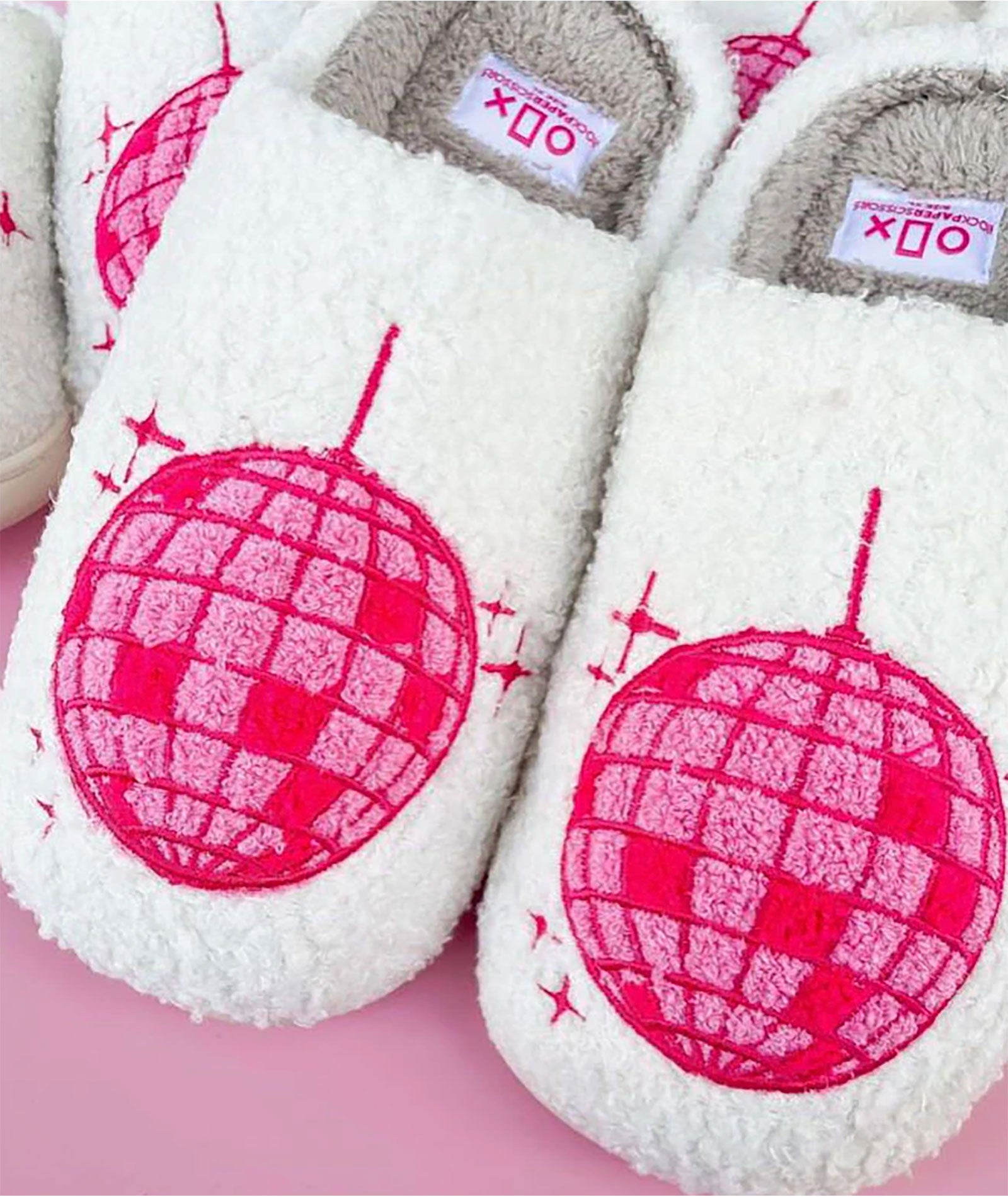 Pink Disco Ball Comfy Slippers Accessories Frankie's Exclusives White Shoes/5-6