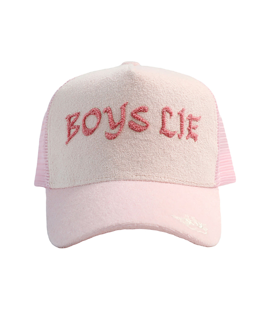 Boys Lie Trucker Hat Pastel Pink Words Accessories Boys Lie   
