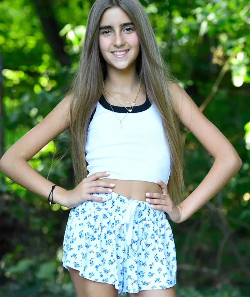 Katie J NYC Girls White Floral Farrah Shorts Girls Casual Bottoms Katie J NYC   
