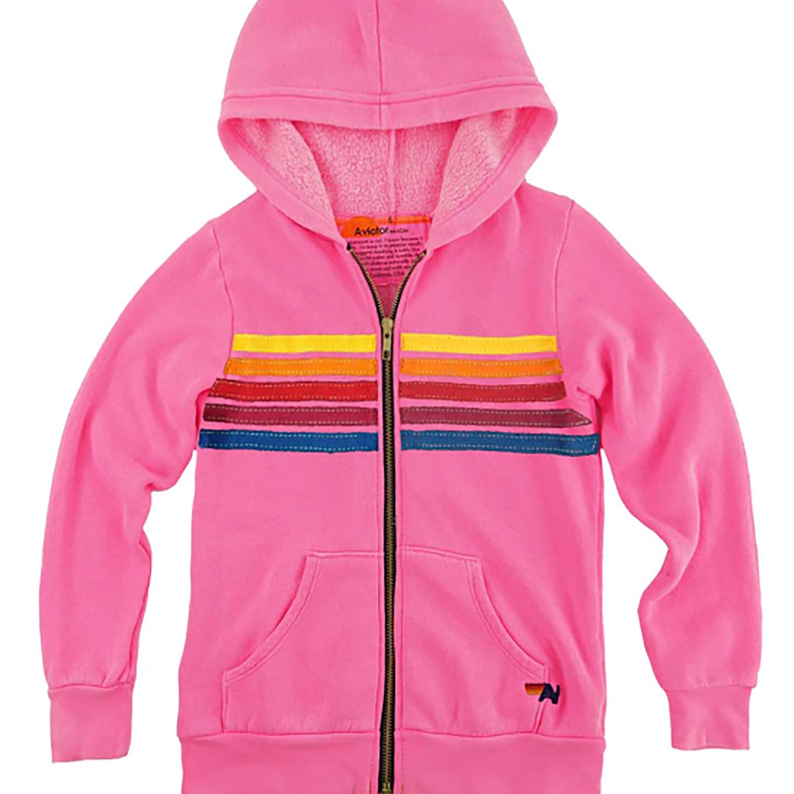 Aviator Nation Kids 5 Stripe Zip Hoodie Girls Special Tops Aviator Nation Neon Pink Y/4