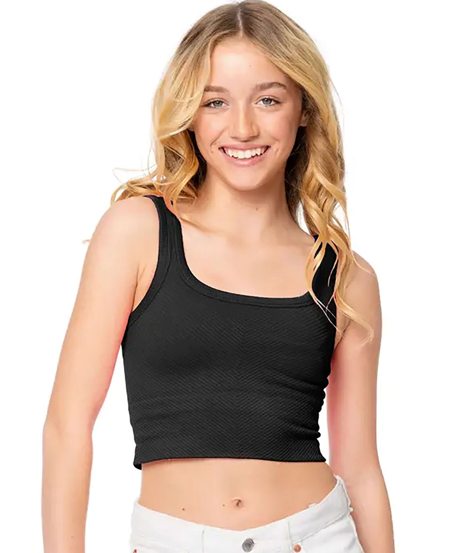 Malibu Sugar Girls Chevron Crop Tank Girls Special Tops Malibu Sugar Black One Size Fits Most (Y/7-Y/14)