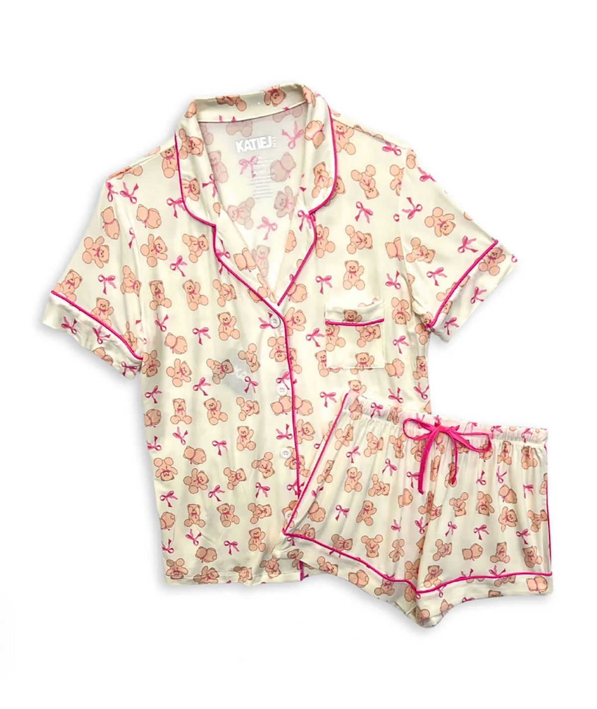 Katie J NYC Juniors Teddy Bears Lynn PJ Shorts Set Accessories Katie J NYC White Juniors/Women XXS
