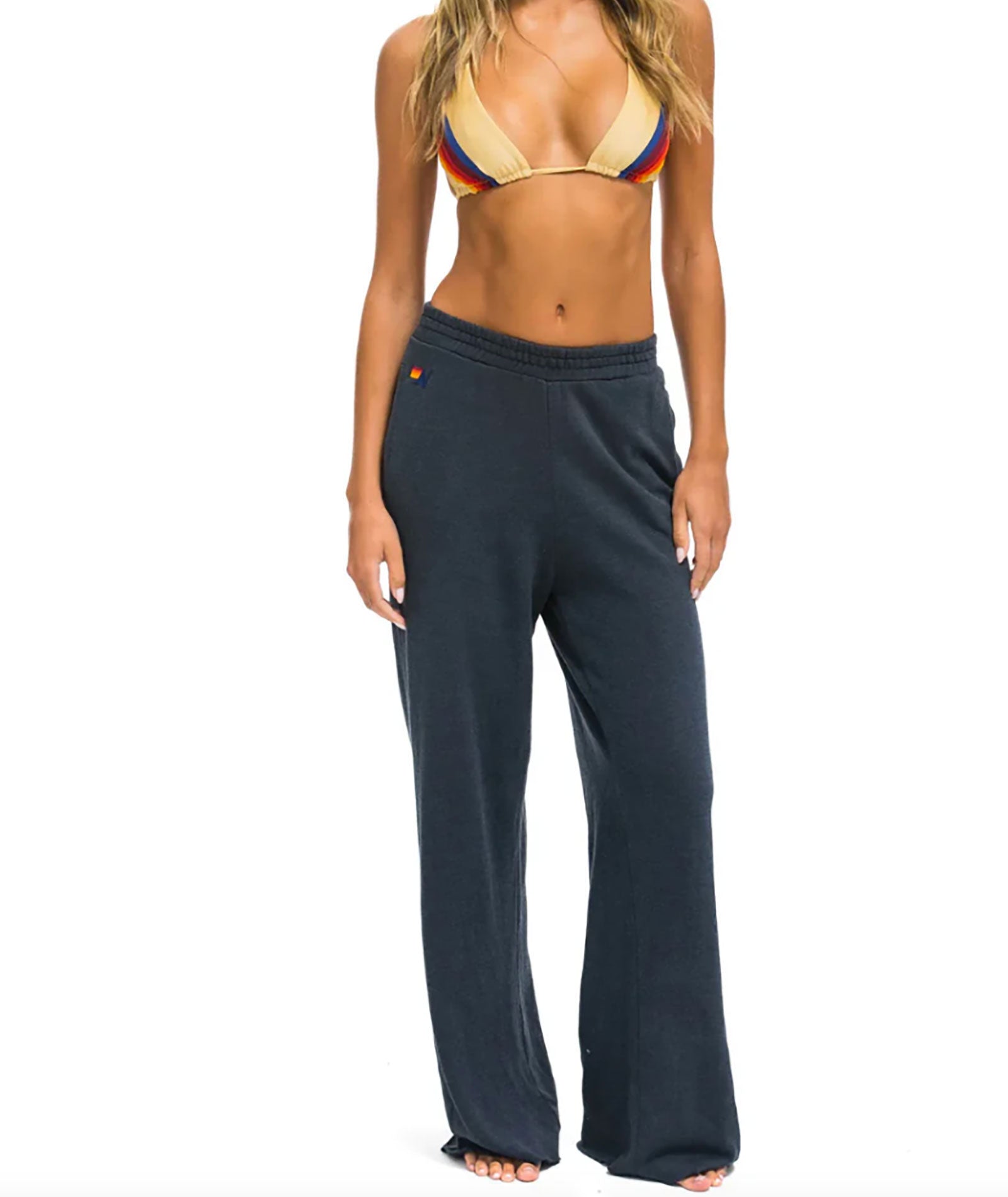 Aviator Nation Women Wide Leg Pocket Sweatpants Charcoal Womens Casual Bottoms Aviator Nation Charcoal Juniors/Women XS