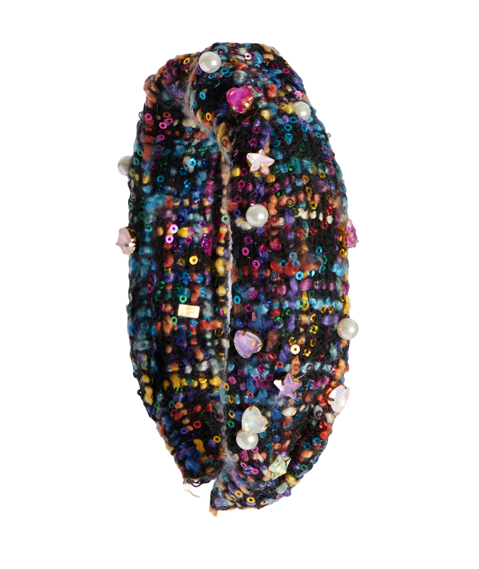 Bari Lynn Knot Headband Jewelled Hearts and Stars Tweed Accessories Bari Lynn Black One Size Fits Most (Y/7-Y/14)