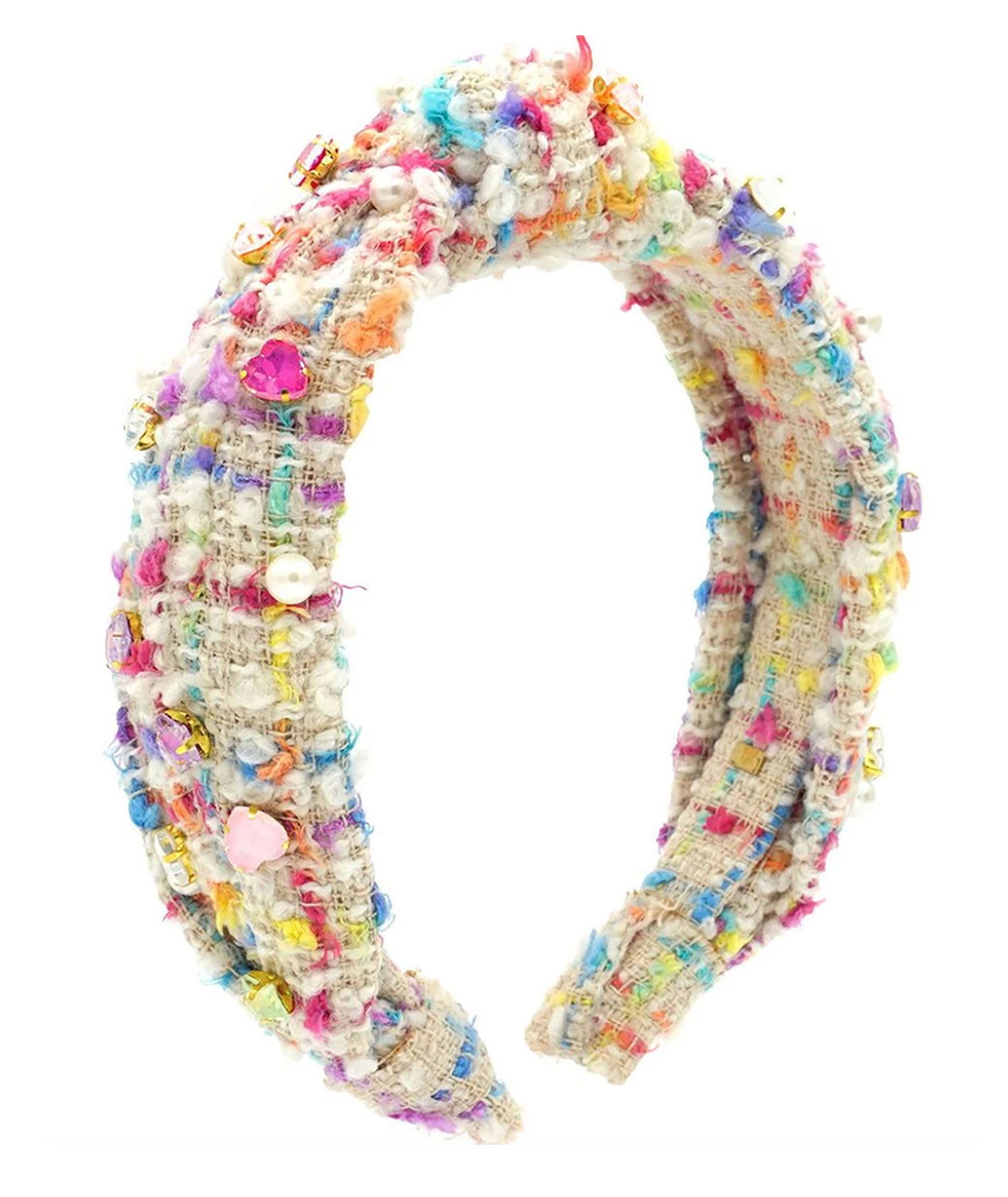 Bari Lynn Knot Headband Jewelled Hearts and Stars Tweed Accessories Bari Lynn White One Size Fits Most (Y/7-Y/14)