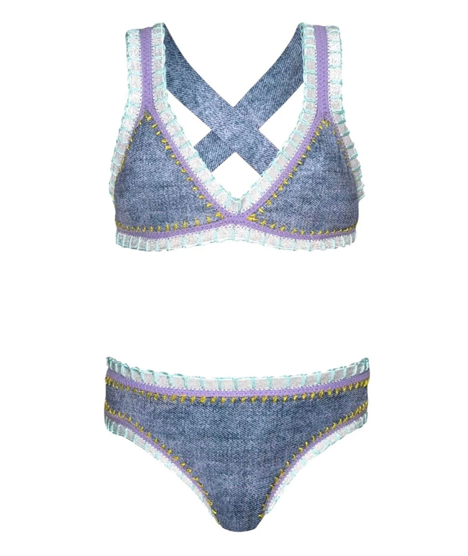 PQ Girls Rainbow Embroidered Bikini Cross Strap Accessories PQ Girls Indie Sky Y/6
