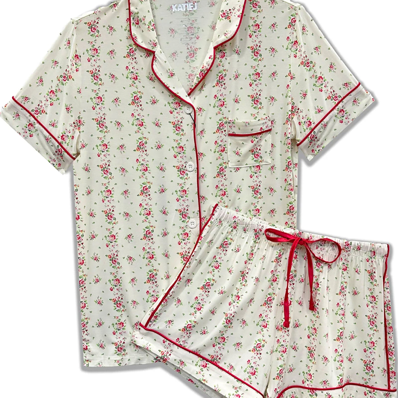 Katie J NYC Juniors Shabby Chic Stripe Lynn PJ Shorts Set Accessories Katie J NYC Floral Juniors/Women XXS