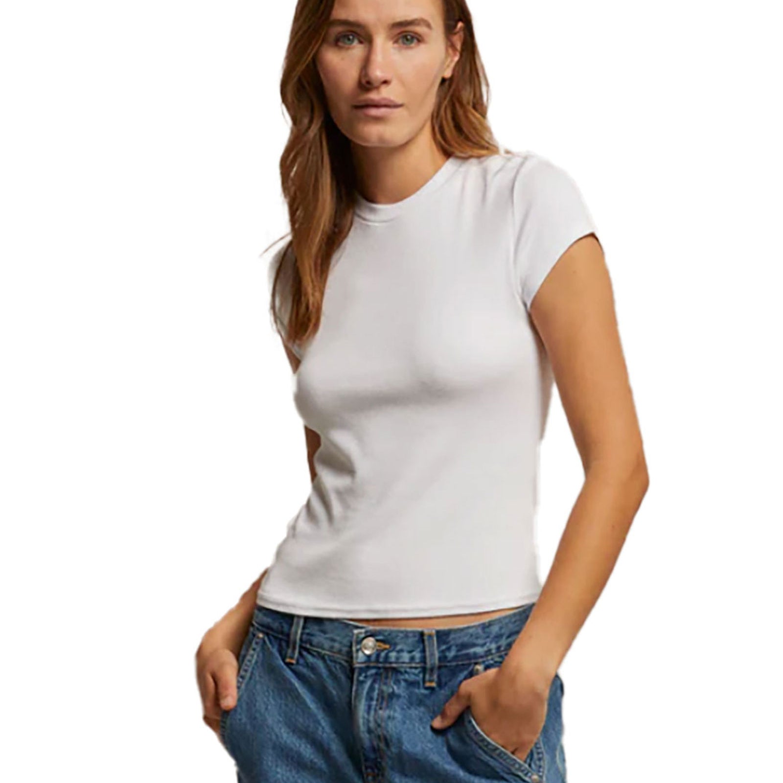 Perfect White Tee Women Jude Ribbed Baby Tee Womens Casual Tops Perfect White Tee White Juniors/Women XS
