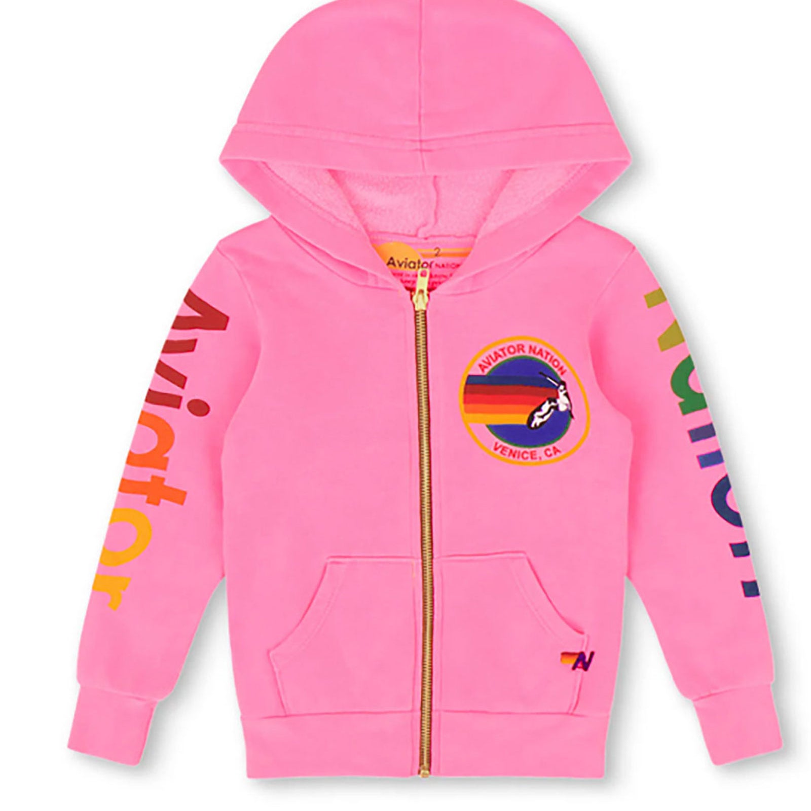 Aviator Nation Kids Venice Zip Hoodie Girls Casual Tops Aviator Nation Neon Pink Y/4