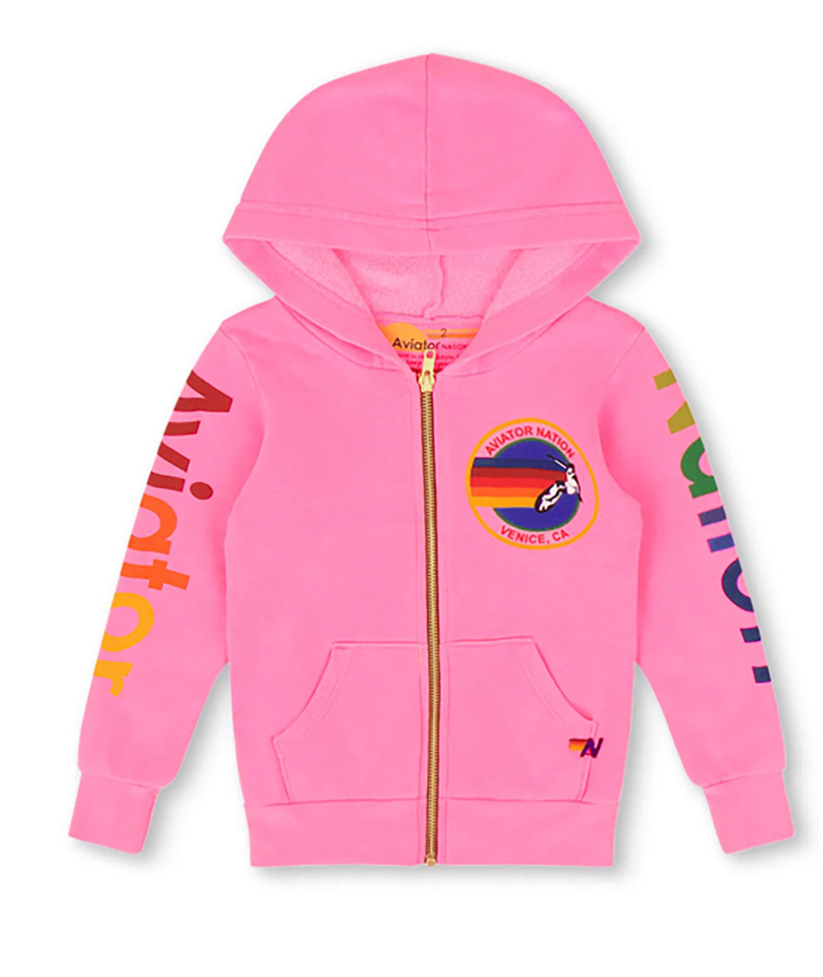 Aviator Nation Kids Venice Zip Hoodie Girls Casual Tops Aviator Nation Neon Pink Y/4