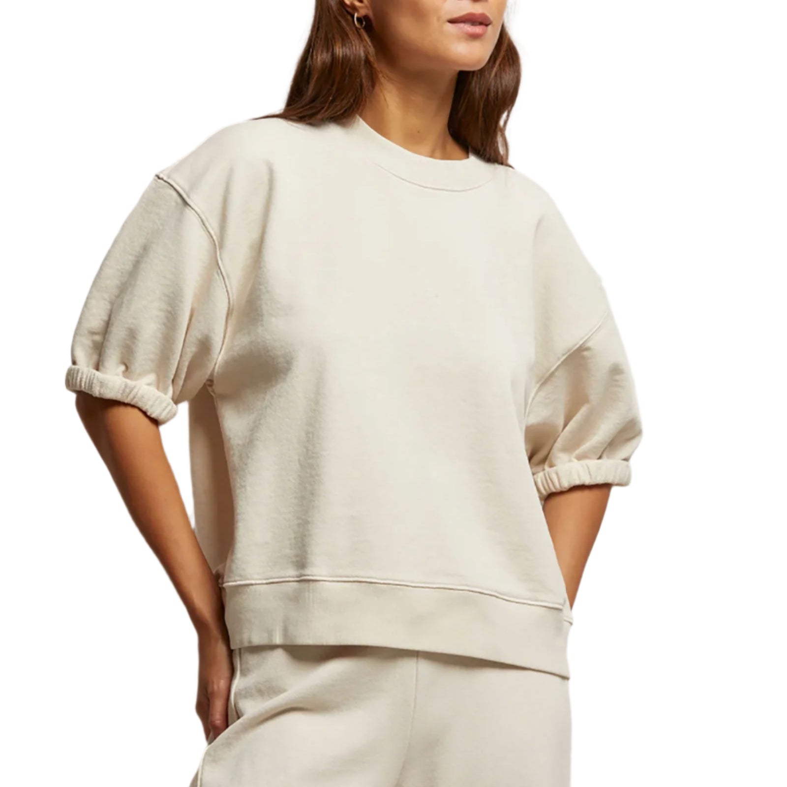 Perfect White Tee Women Rebecca French Terry 3/4 Puff Sleeve Sweatshirt Womens Casual Tops Perfect White Tee Sugar Juniors/Women XS