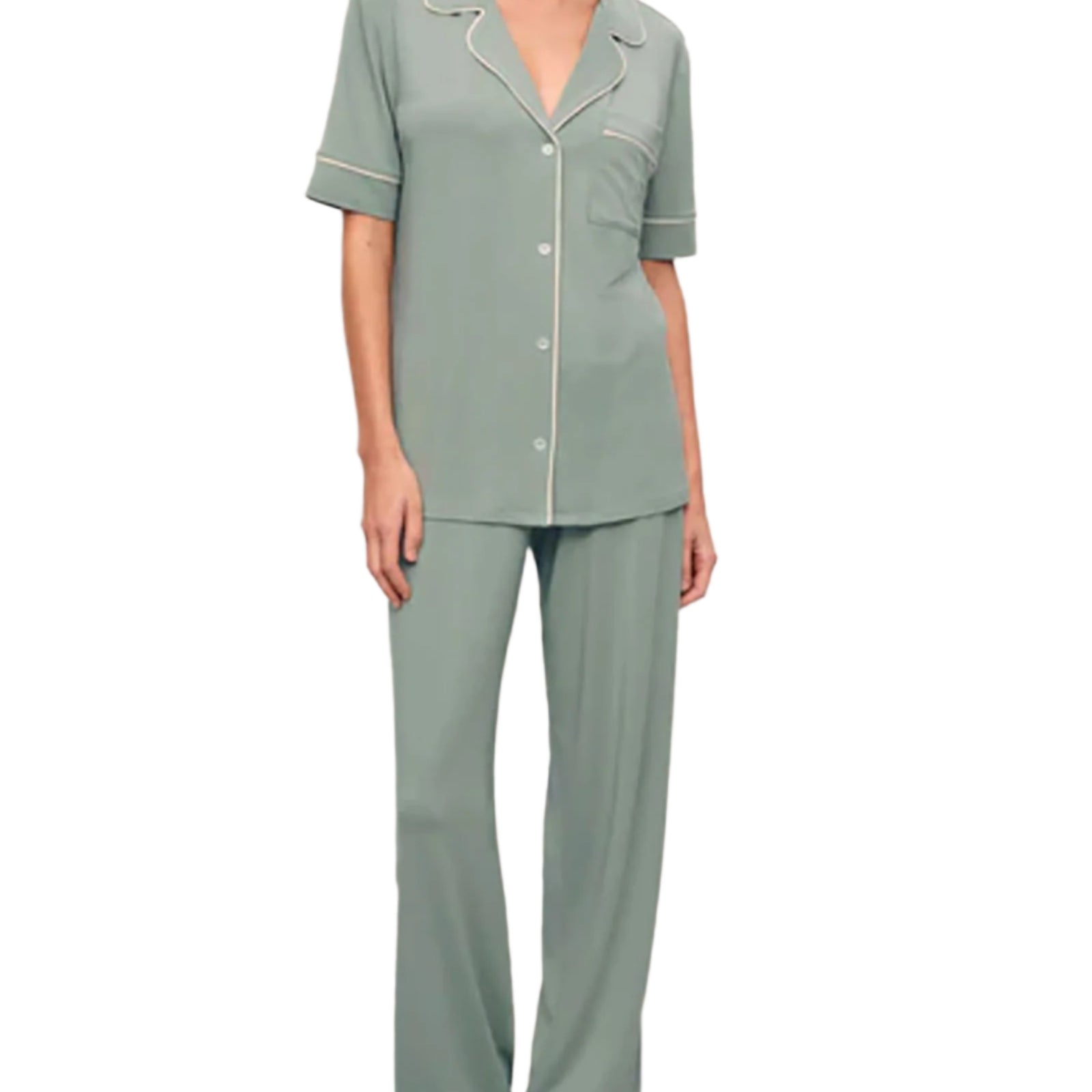 Eberjey Women Gisele Short Sleeve Pant PJ Set Eucalyptus/Ivory Accessories Eberjey Green Juniors/Women XS