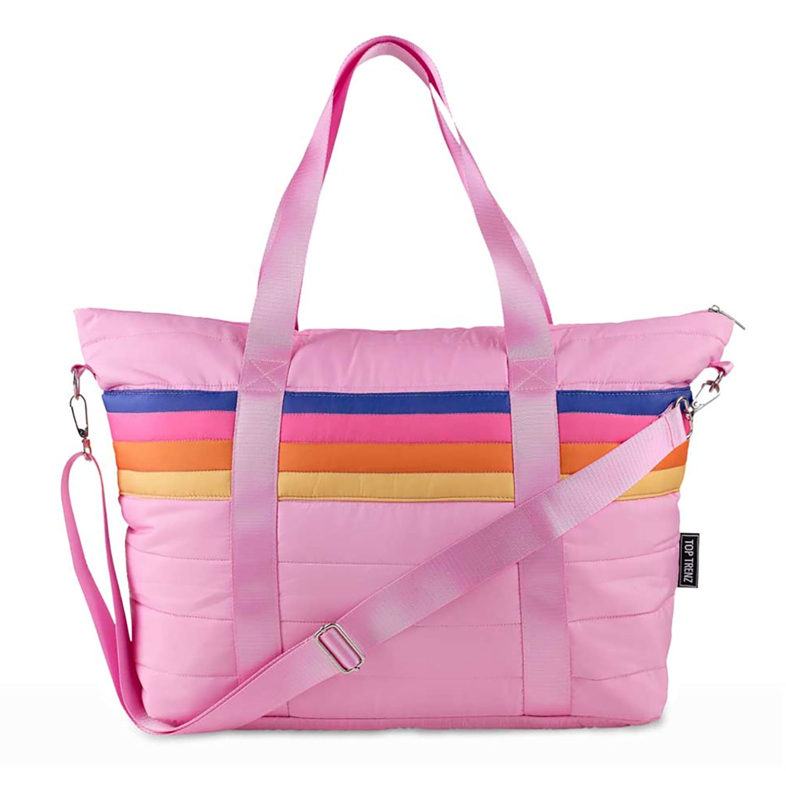 Retro Stripe Pink Puffer Tote Bag Accessories Top Trenz Pink