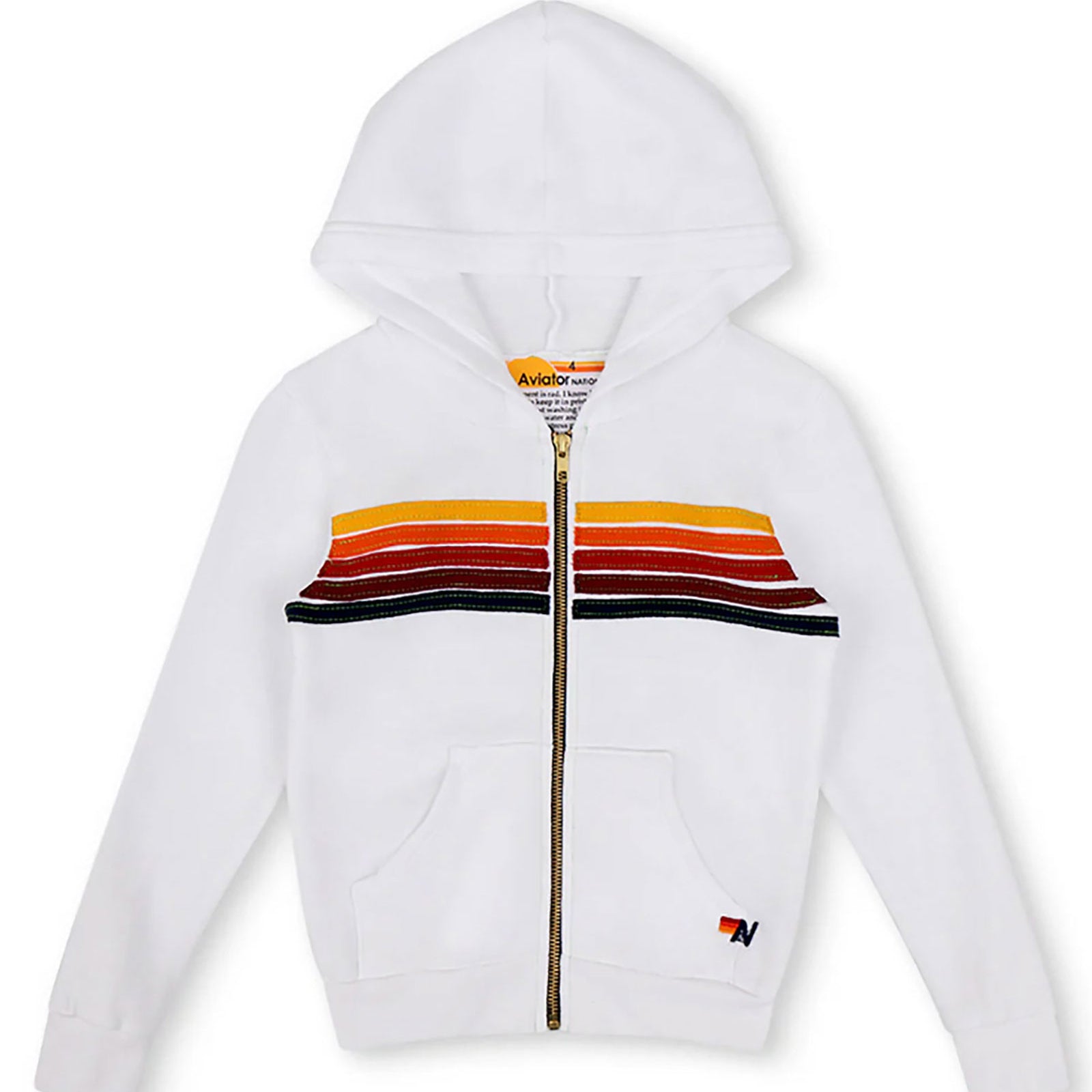 Aviator Nation Kids 5 Stripe Zip Hoodie Girls Special Tops Aviator Nation White Y/4