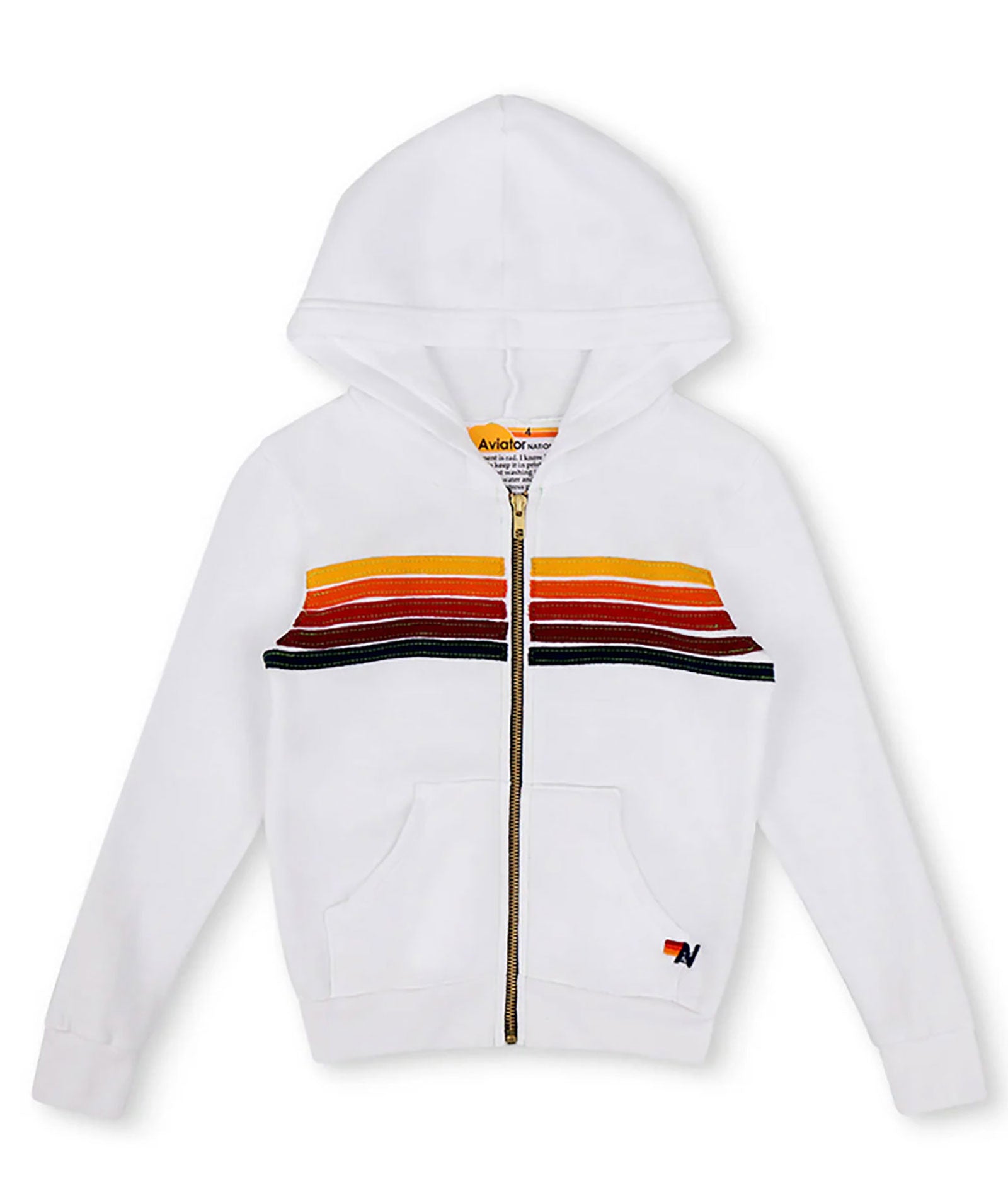 Aviator Nation Kids 5 Stripe Zip Hoodie Girls Casual Tops Aviator Nation White Y/4