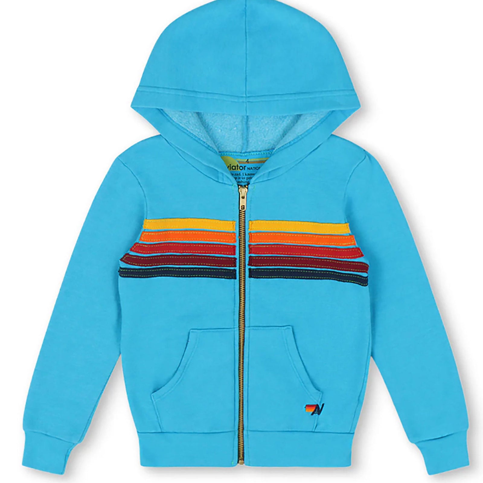 Aviator Nation Kids 5 Stripe Zip Hoodie Girls Special Tops Aviator Nation Neon Blue Y/4