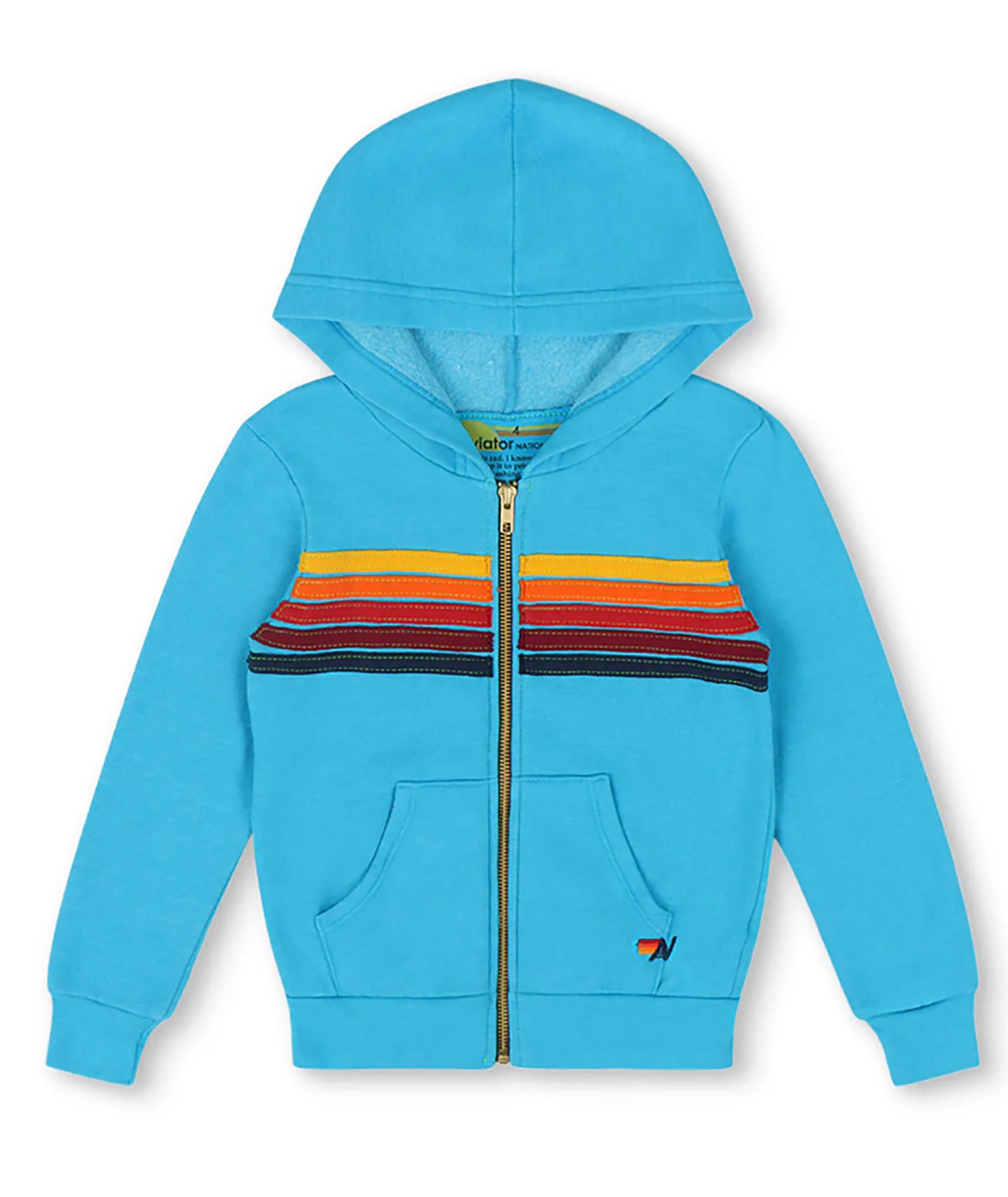 Aviator Nation Kids 5 Stripe Zip Hoodie Girls Casual Tops Aviator Nation Neon Blue Y/4