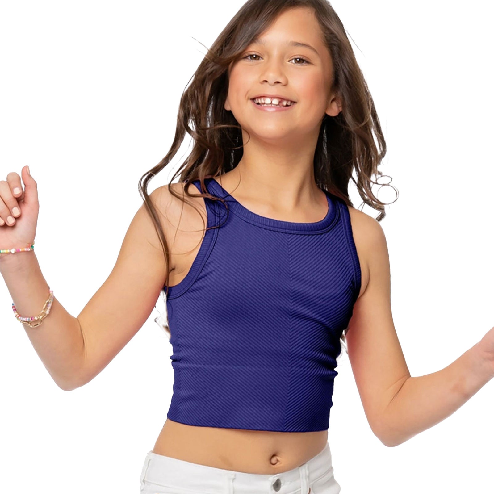 Malibu Sugar Girls Chevron Crop Tank Girls Special Tops Malibu Sugar Navy One Size Fits Most (Y/7-Y/14)