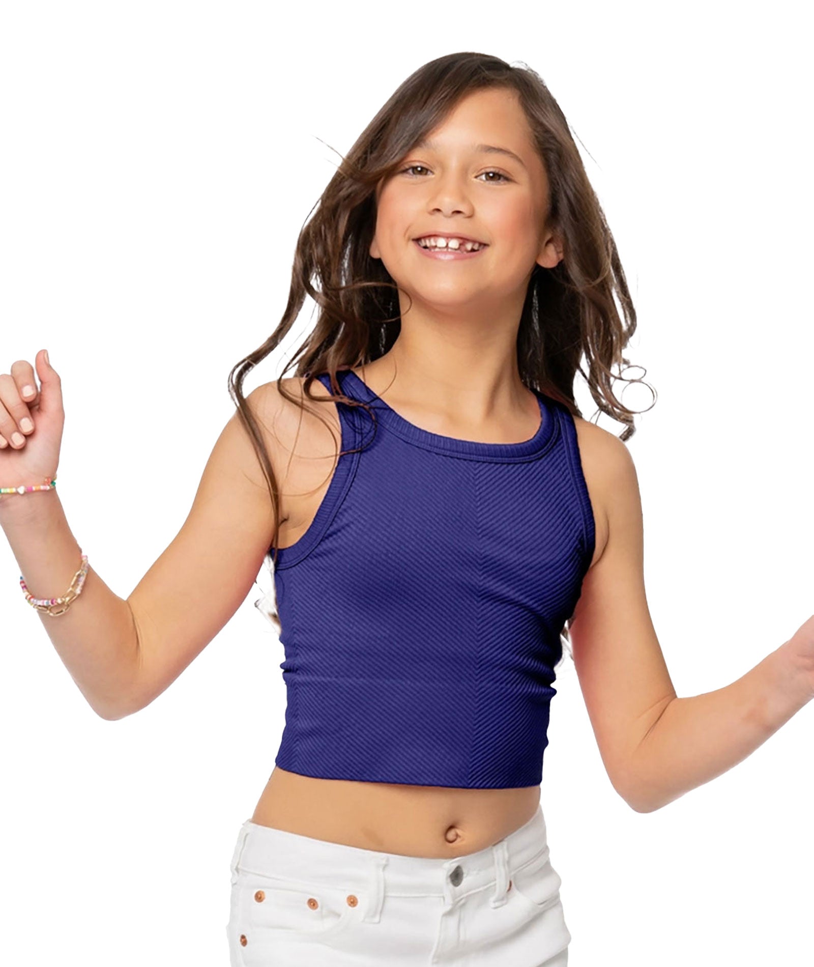 Malibu Sugar Girls Chevron Crop Tank Girls Special Tops Malibu Sugar Navy One Size Fits Most (Y/7-Y/14)