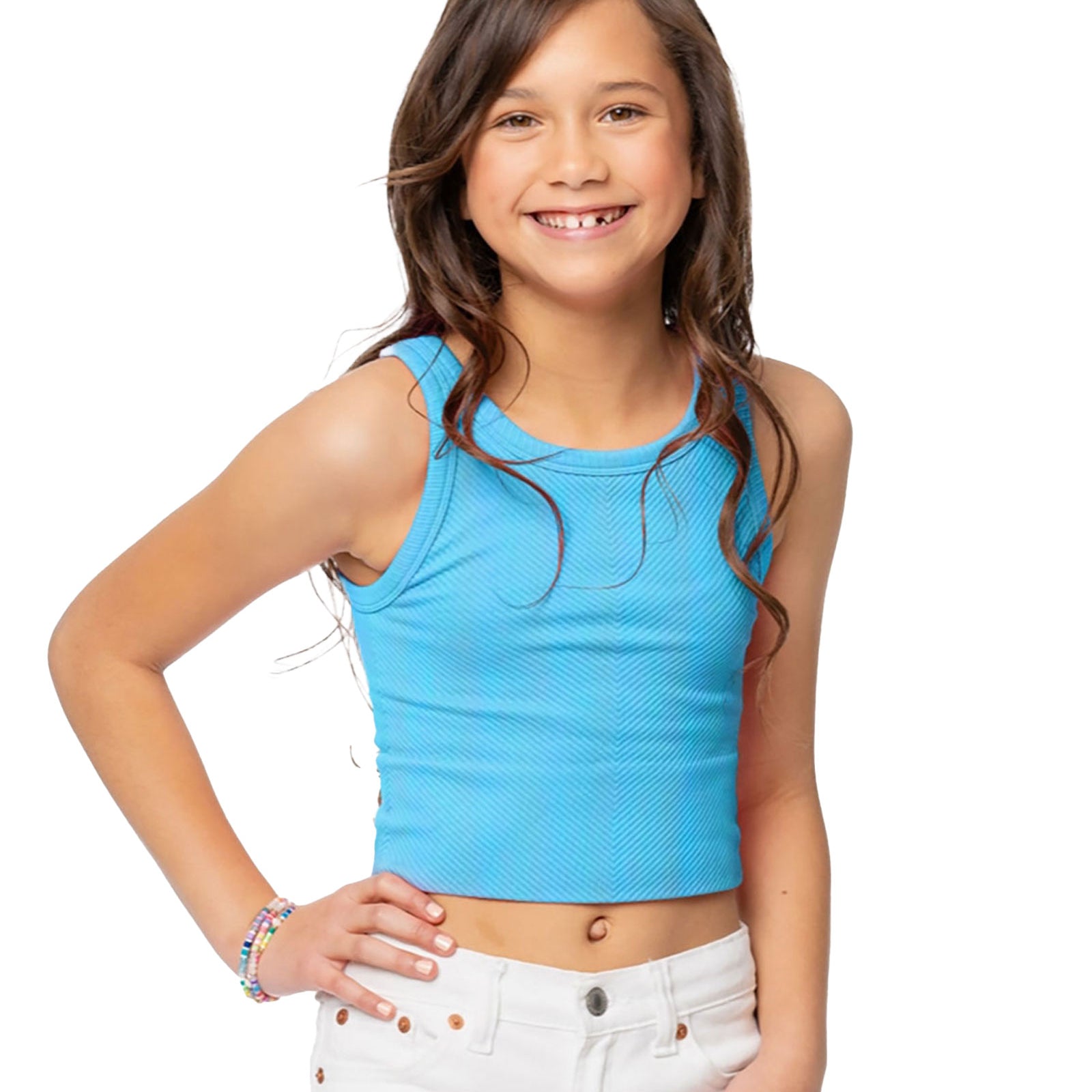 Malibu Sugar Girls Chevron Crop Tank Girls Special Tops Malibu Sugar Neon Blue One Size Fits Most (Y/7-Y/14)