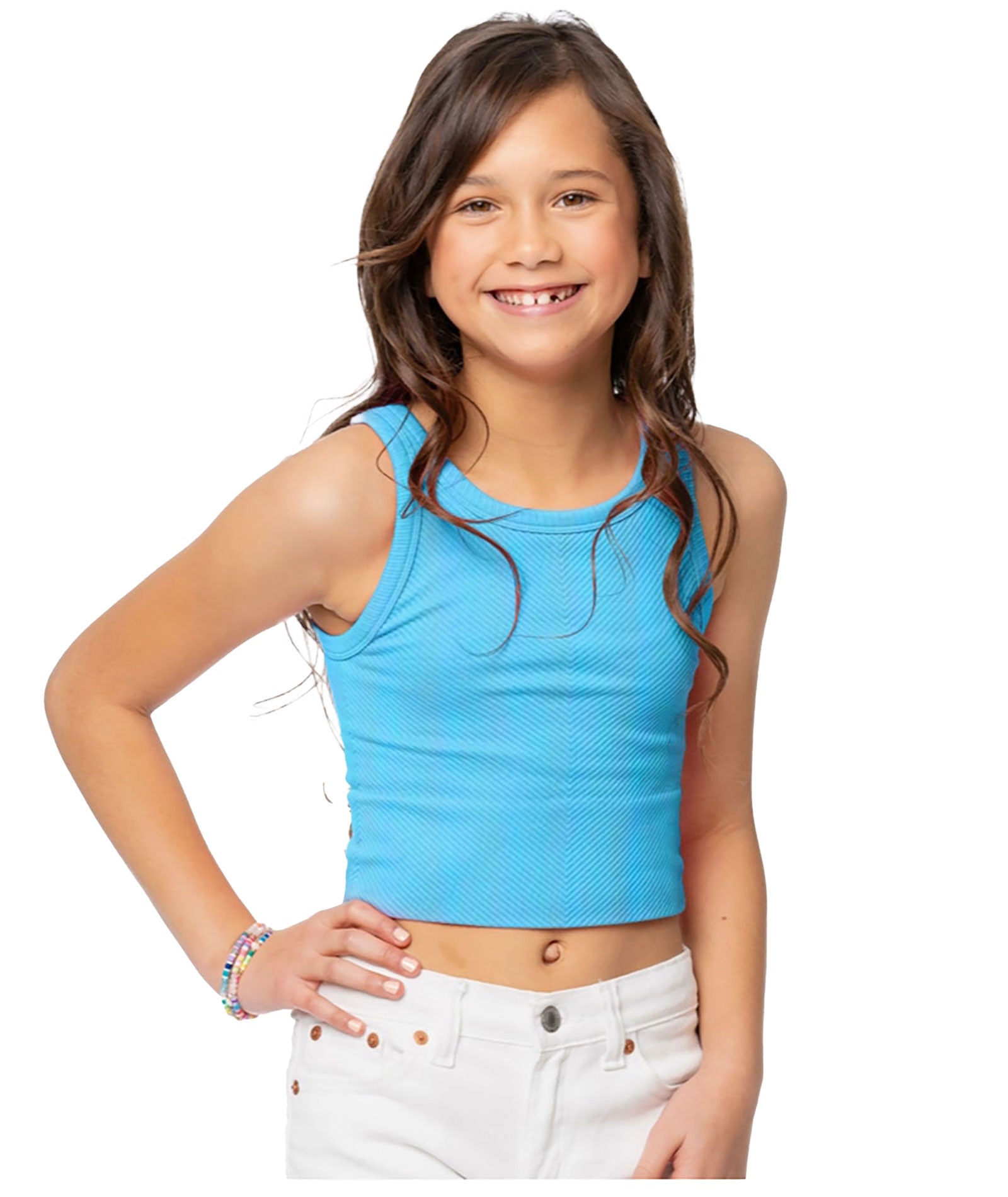 Malibu Sugar Girls Chevron Crop Tank Girls Special Tops Malibu Sugar Neon Blue One Size Fits Most (Y/7-Y/14)