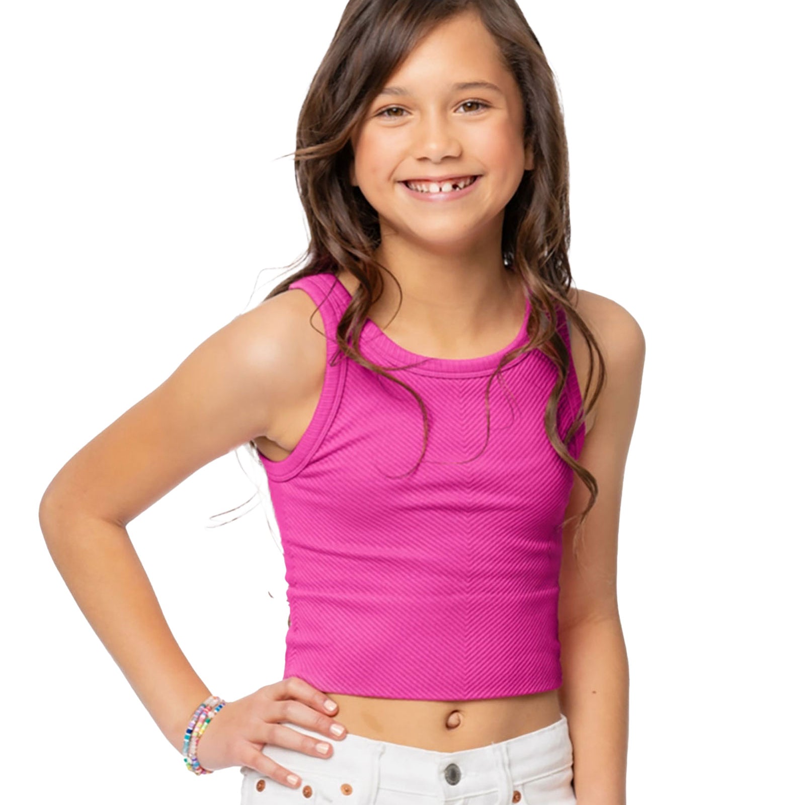 Malibu Sugar Girls Chevron Crop Tank Girls Special Tops Malibu Sugar Neon Fuchsia One Size Fits Most (Y/7-Y/14)