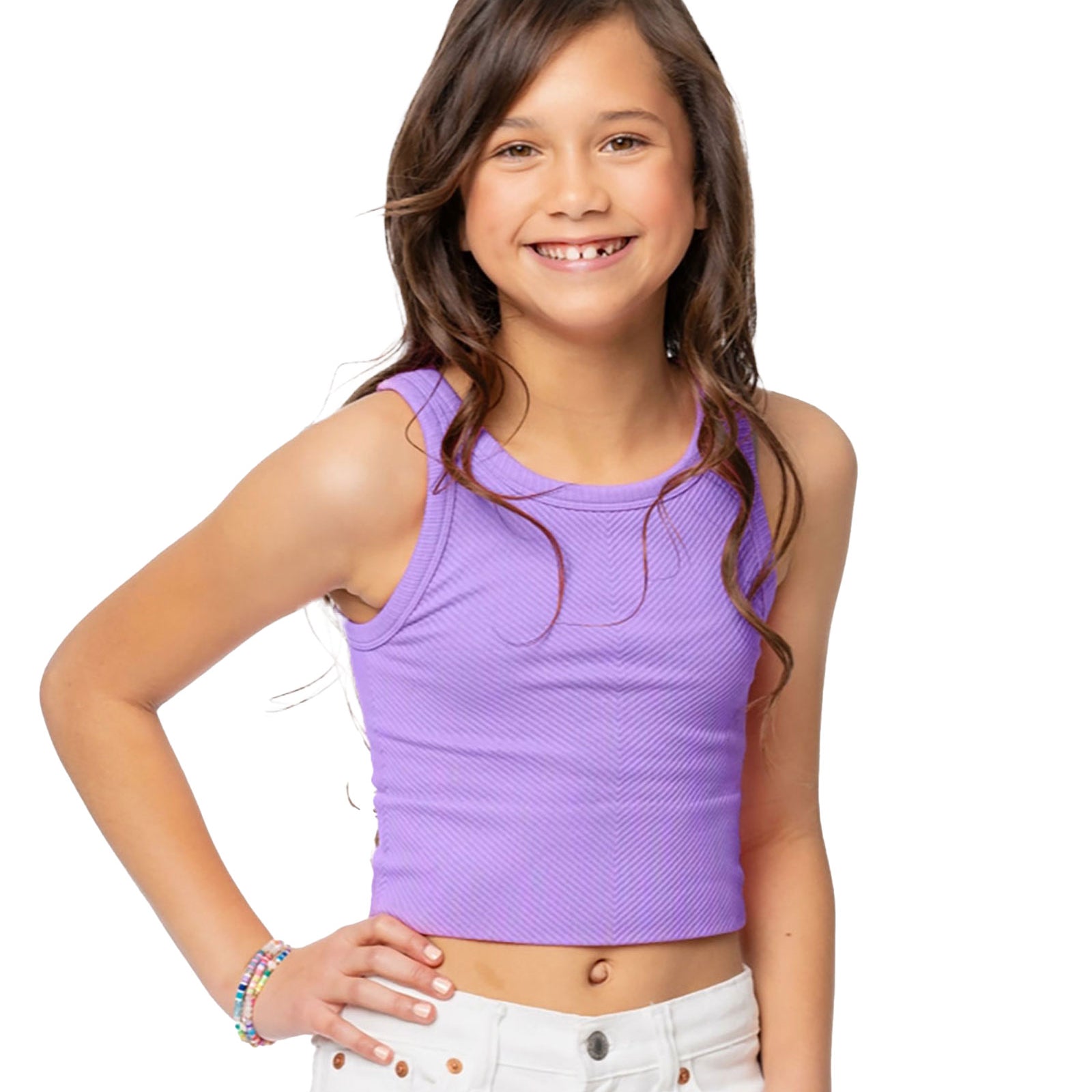 Malibu Sugar Girls Chevron Crop Tank Girls Special Tops Malibu Sugar Lavender One Size Fits Most (Y/7-Y/14)