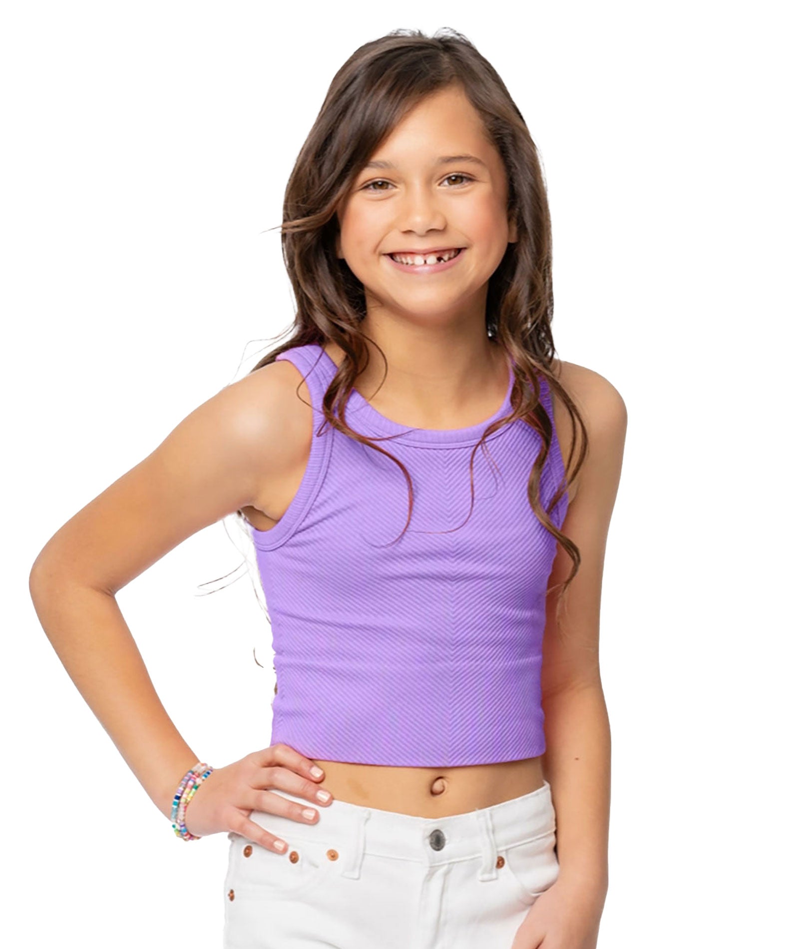 Malibu Sugar Girls Chevron Crop Tank Girls Special Tops Malibu Sugar Lavender One Size Fits Most (Y/7-Y/14)