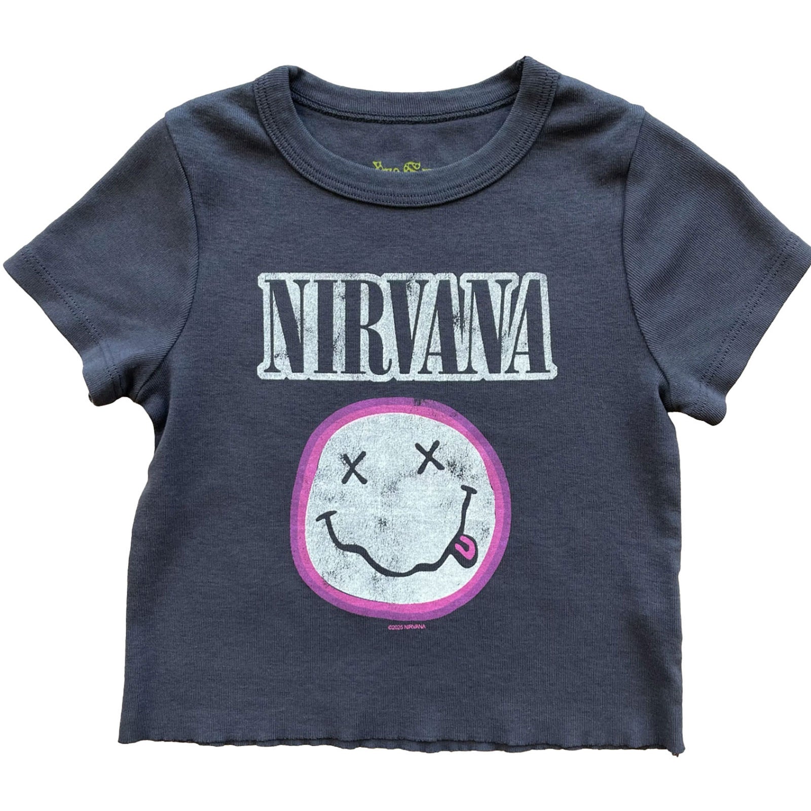 Rowdy Sprout Girls Nirvana Smiley Fitted Tee Girls Casual Tops Rowdy Sprout Black Y/XS (6X)