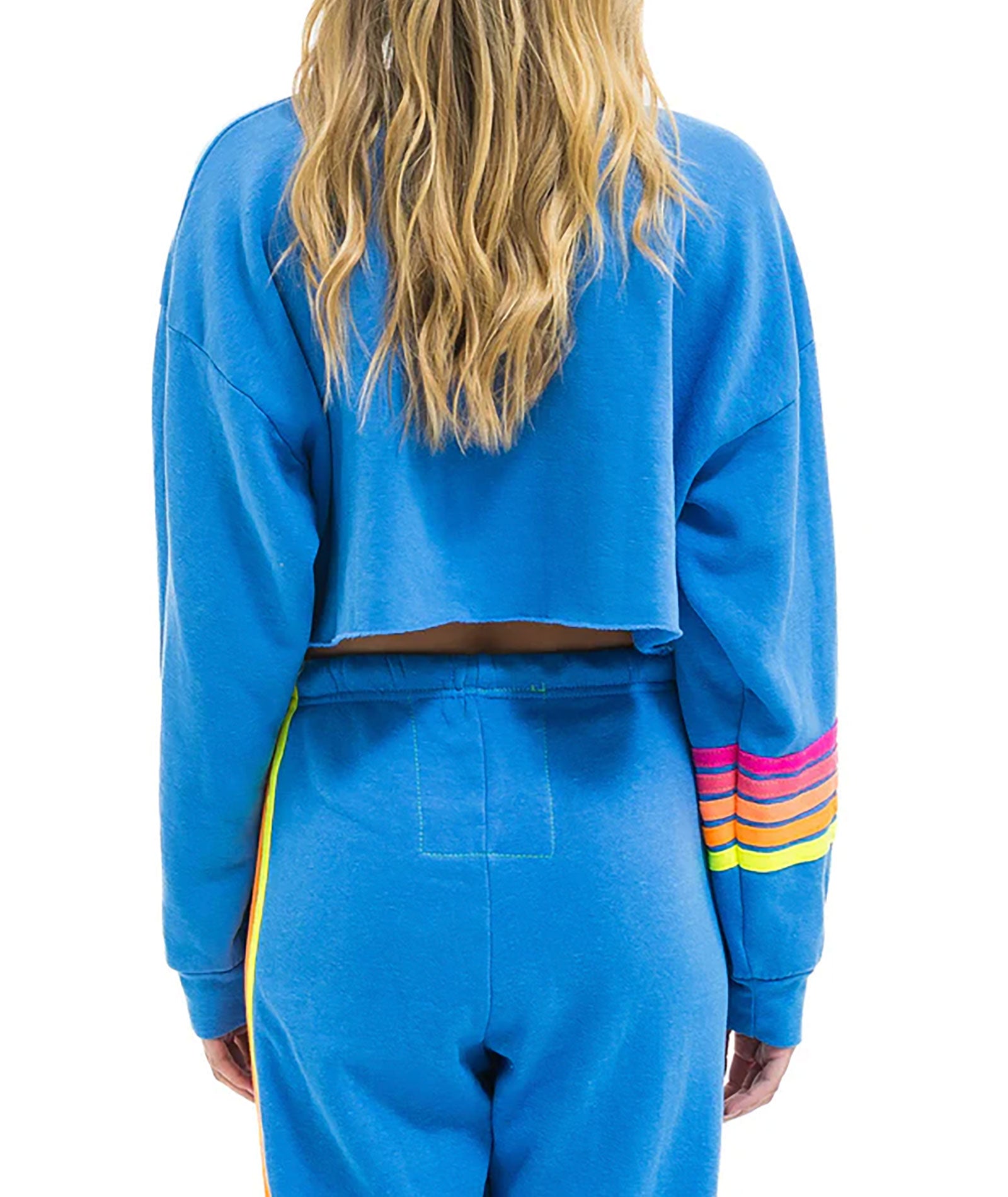 Aviator Nation Women Rugby Stitch Relaxed Crop Crew Cobalt/Neon Womens Casual Tops Aviator Nation