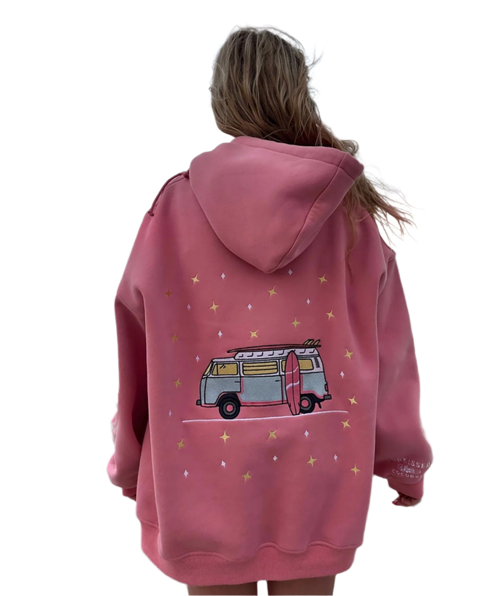 Sunkissed Coconut Juniors Embroidered Van Hoodie Salmon Pink Womens Casual Tops Sunkissed Coconut