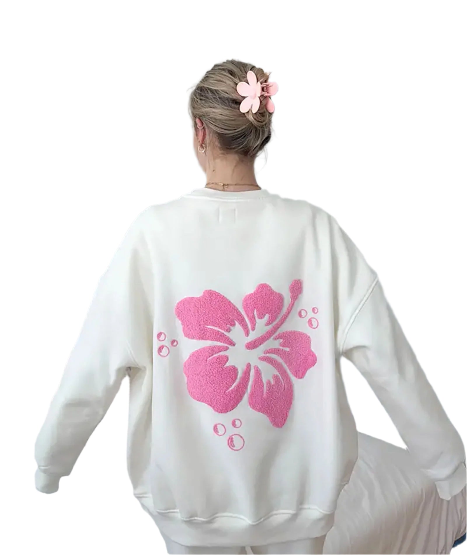 Sunkissed Coconut Juniors Hibiscus Flower Sweatshirt Ivory Womens Casual Tops Sunkissed Coconut