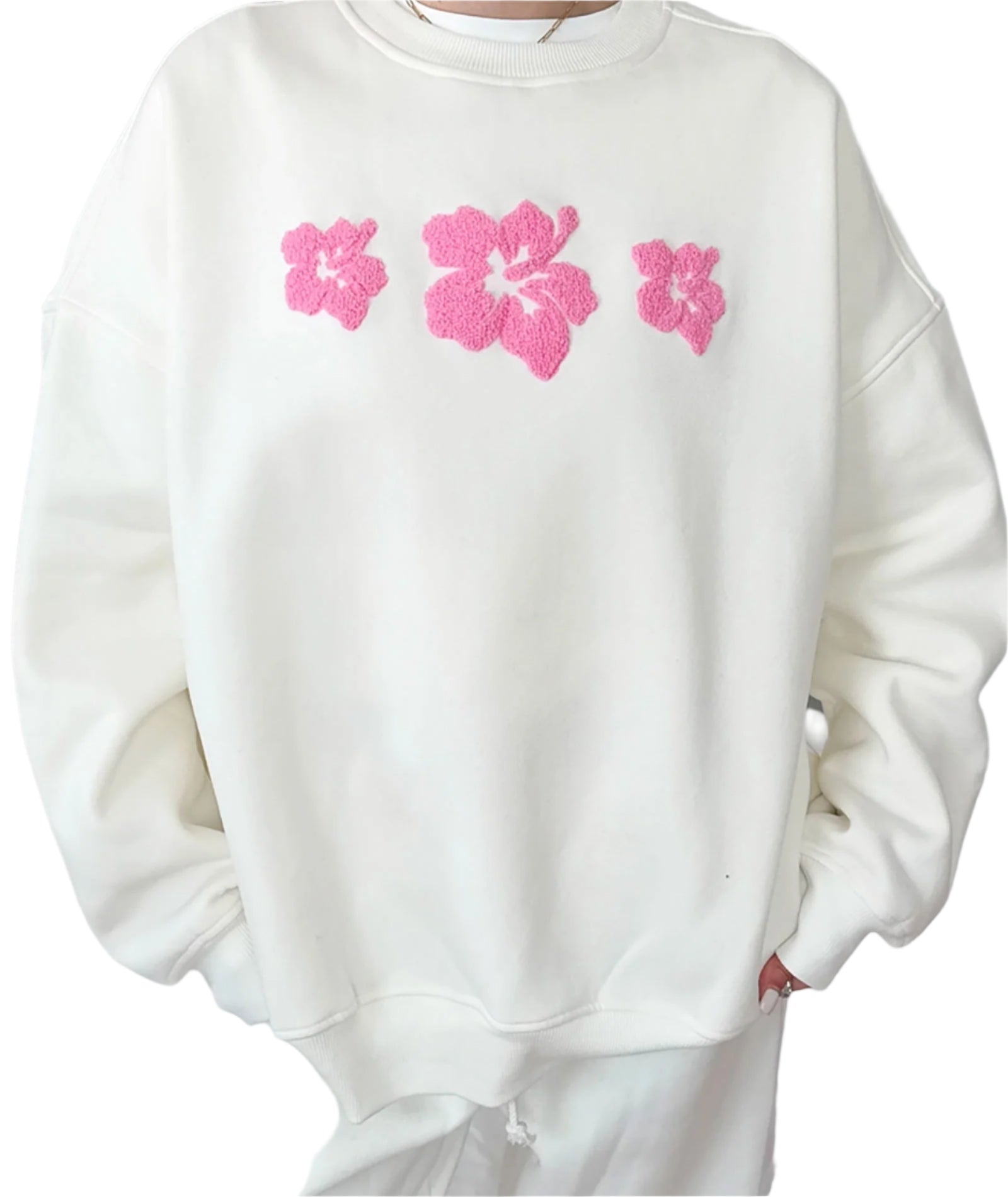 Sunkissed Coconut Juniors Hibiscus Flower Sweatshirt Ivory Womens Casual Tops Sunkissed Coconut Ivory Juniors/Women XS