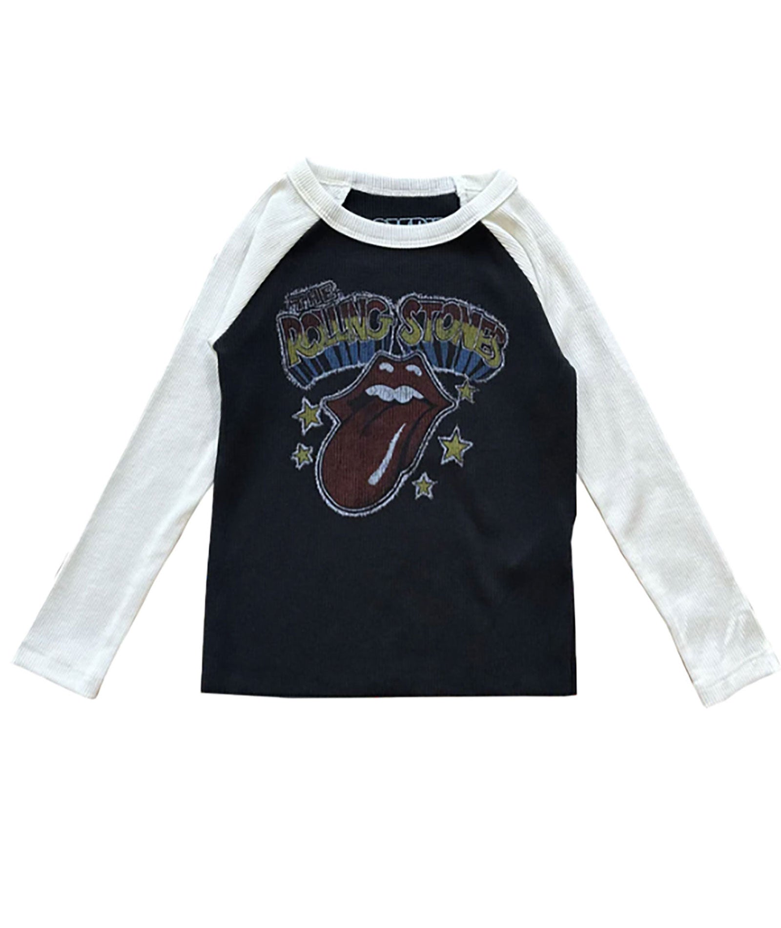 Rowdy Sprout Girls Rolling Stones Rib Long Sleeve Baseball Tee Girls Casual Tops Rowdy Sprout Black Y/XS (6X)