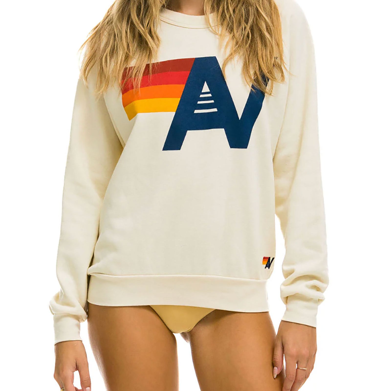 Aviator Nation Women Logo Crew Sweatshirt Womens Casual Tops Aviator Nation Vintage White Juniors/Women XS