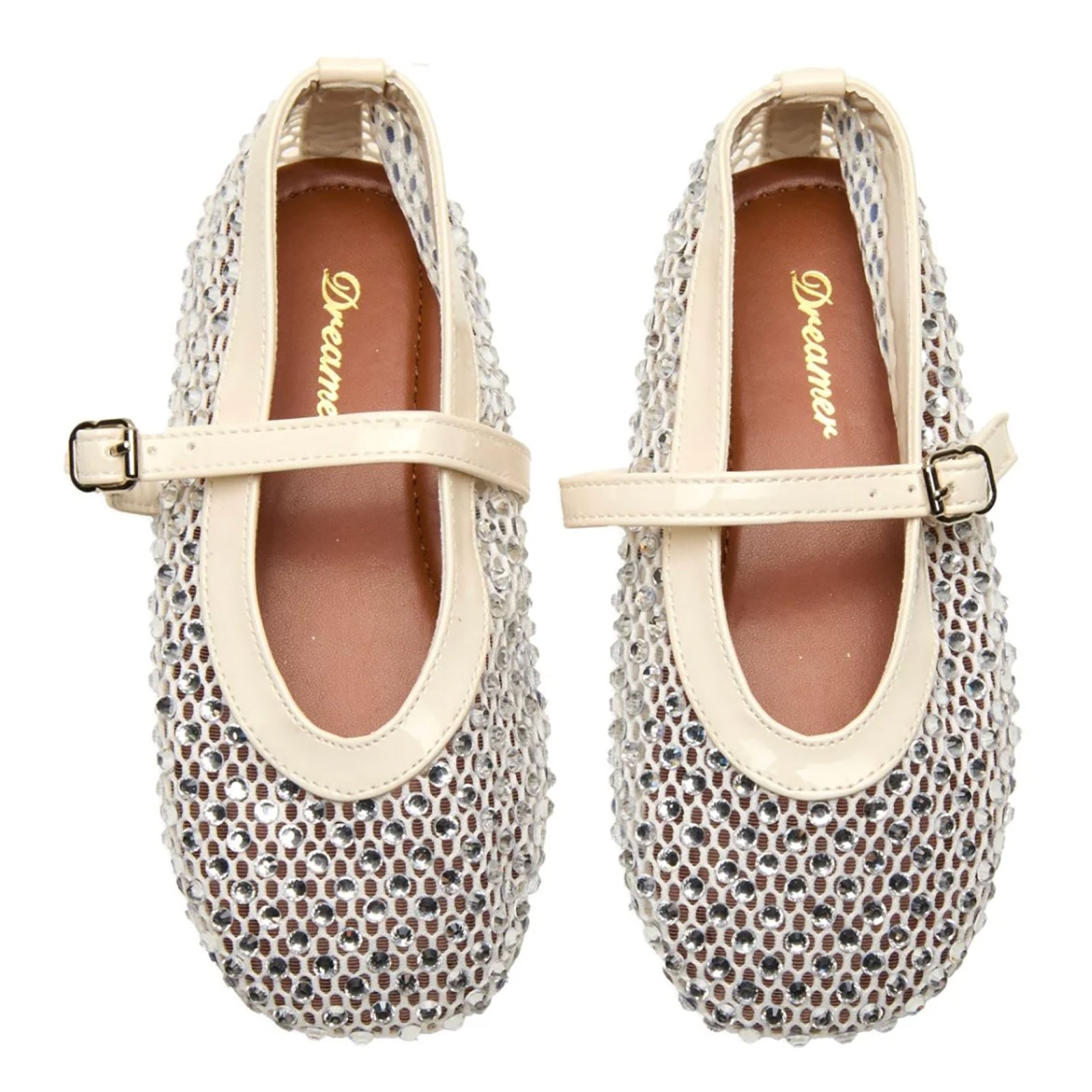 Mini Dreamers Girls Lala Mesh Crystal Ballet Flats Accessories Mini Dreamers Ivory Shoes/33