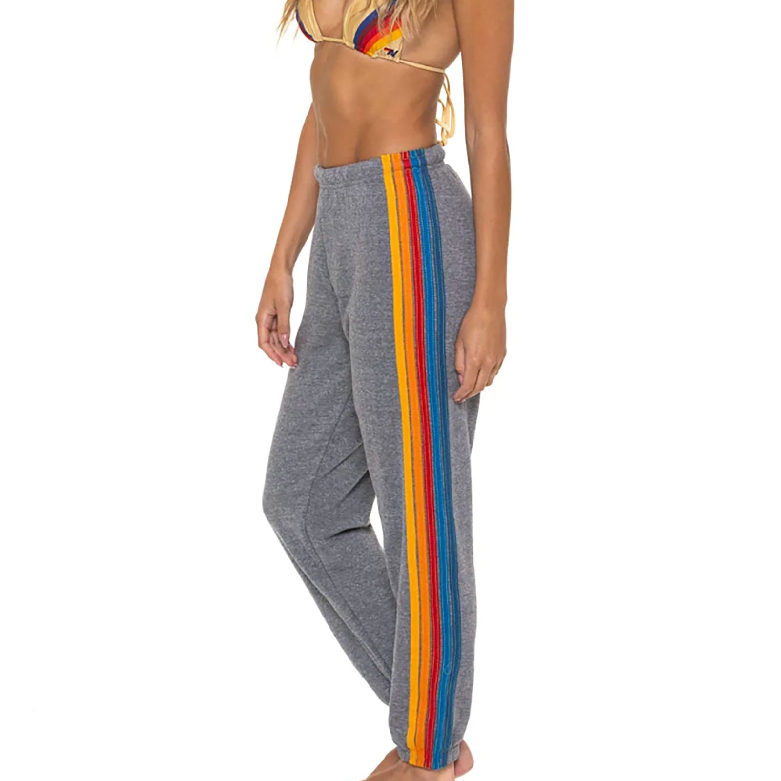 Aviator Nation Women Classic 5 Stripe Sweatpants Womens Casual Bottoms Aviator Nation Heather Grey Juniors/Women XS