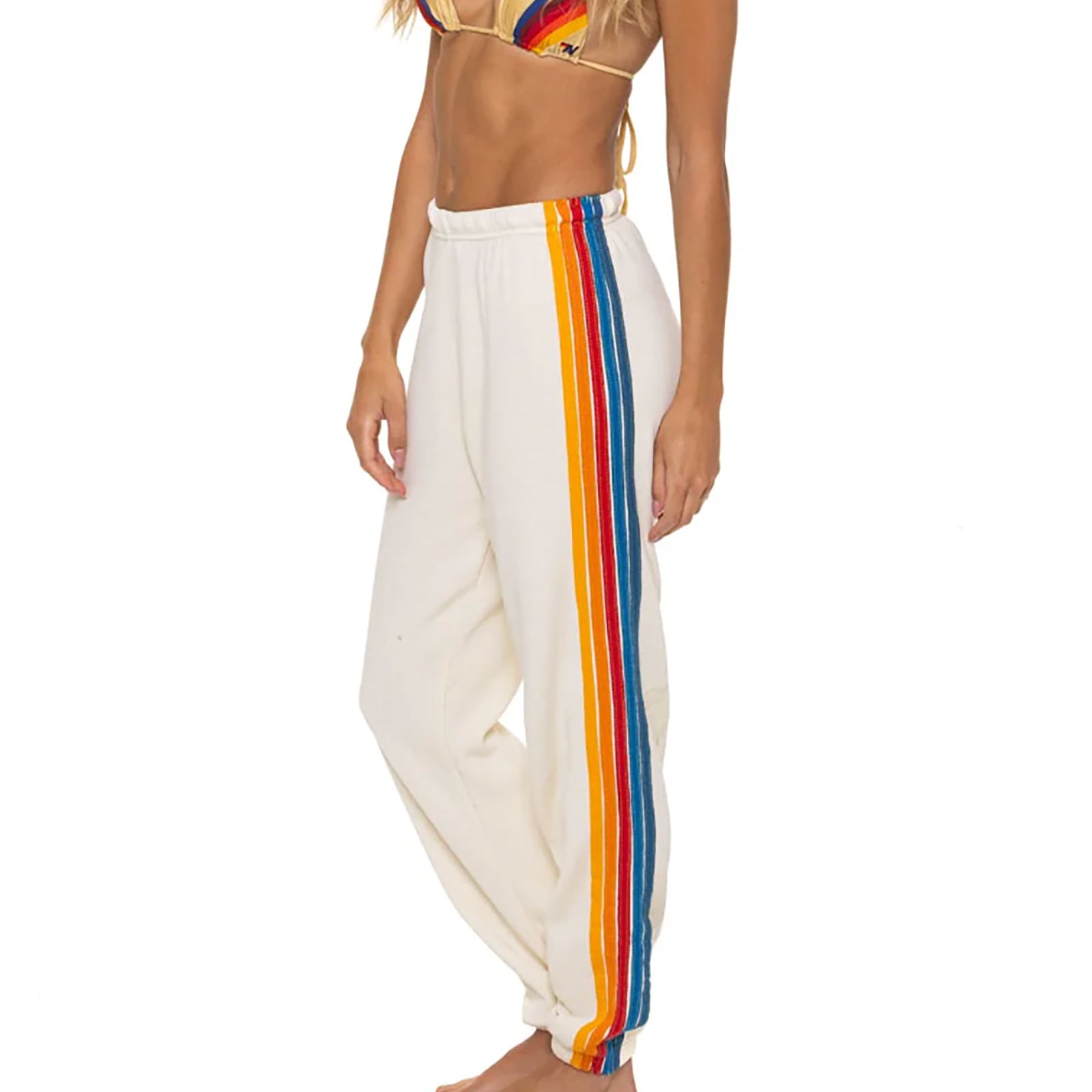 Aviator Nation Women Classic 5 Stripe Sweatpants Womens Casual Bottoms Aviator Nation Vintage White Juniors/Women XS