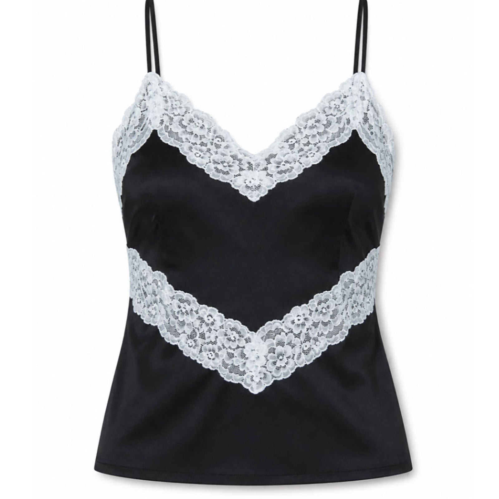 Theme Girls Margot Black With Cream Lace Satin Cami