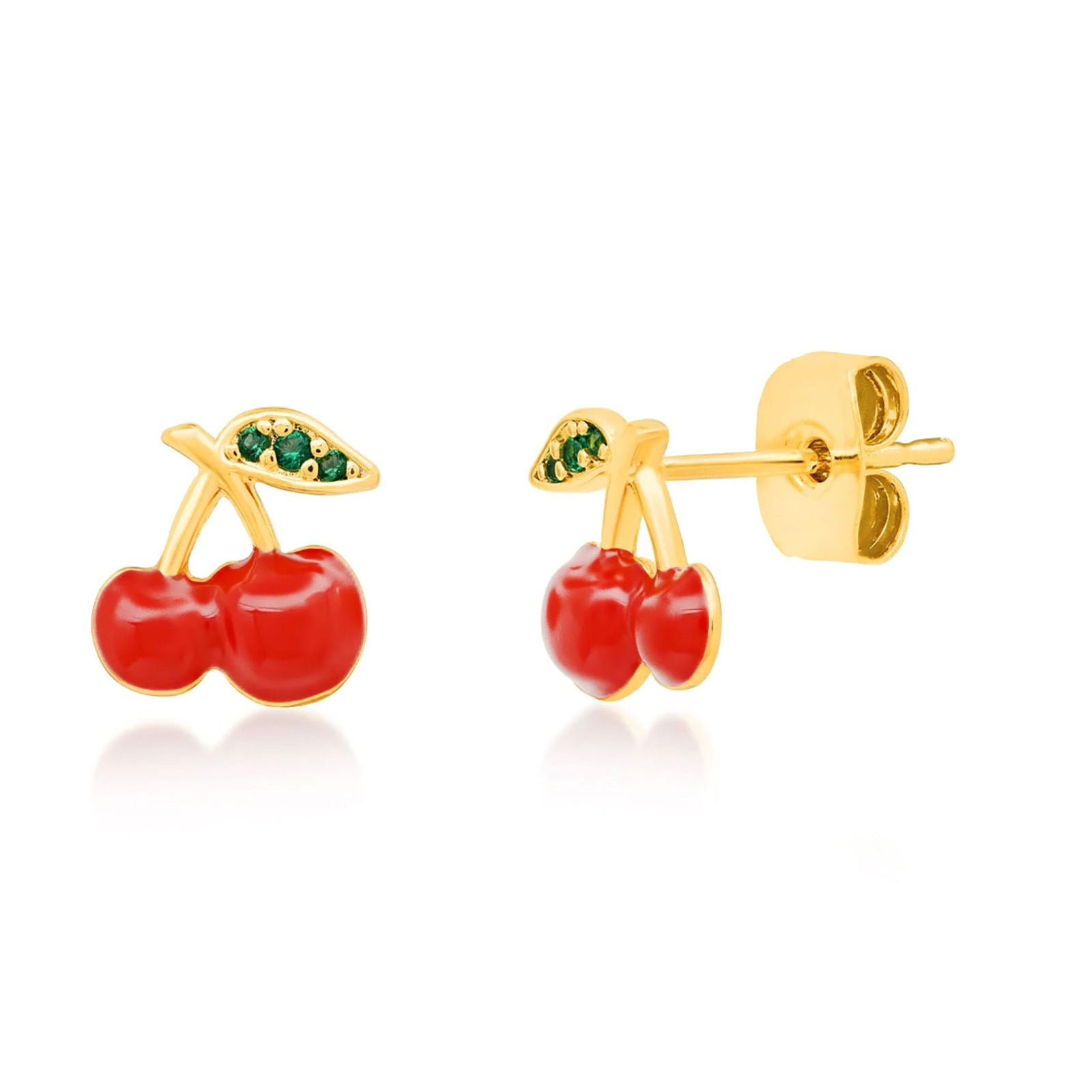TAI Red Cherry Green Stone Studs Jewelry - Trend TAI Gold