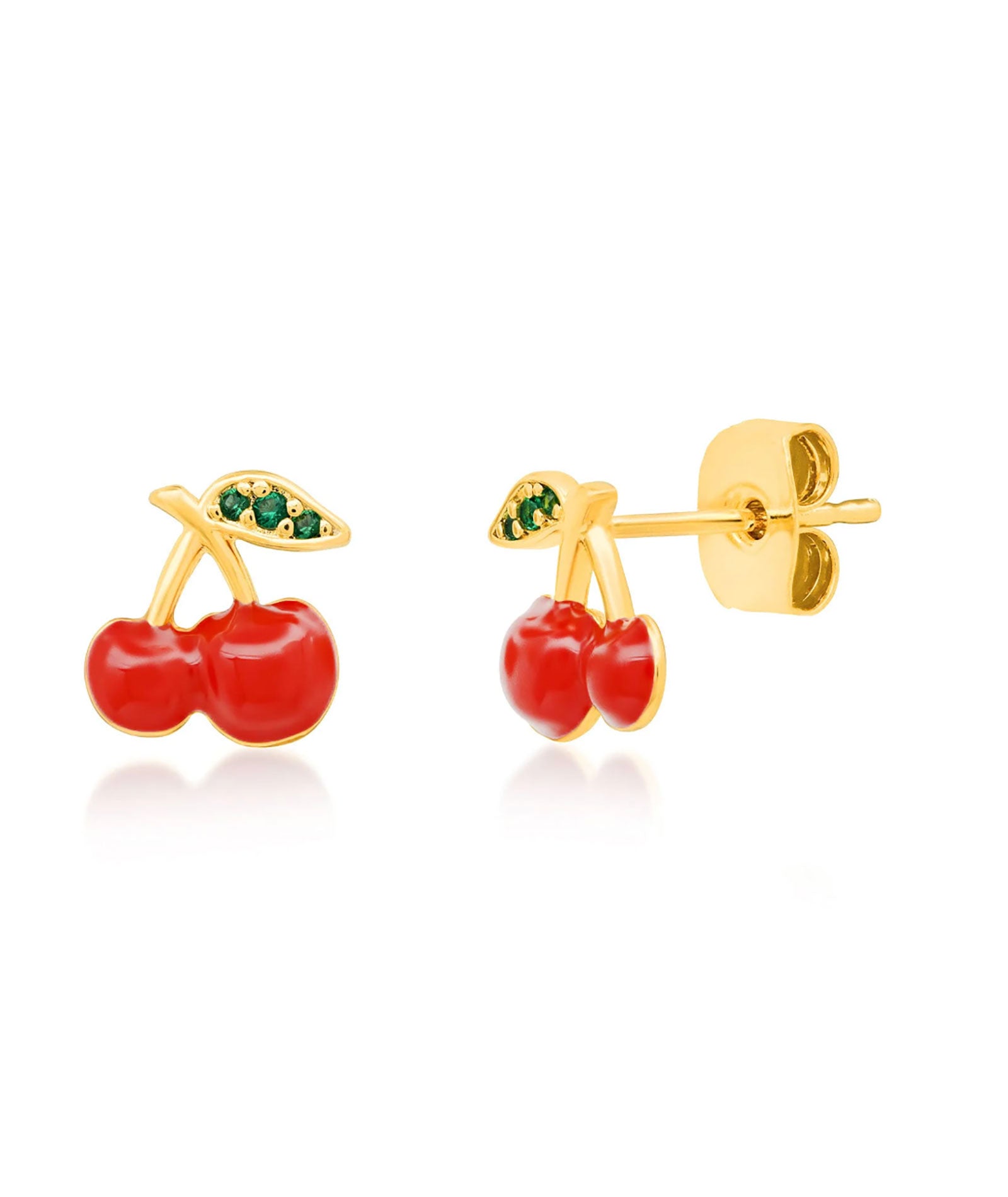 TAI Red Cherry Green Stone Studs Jewelry - Trend TAI Gold