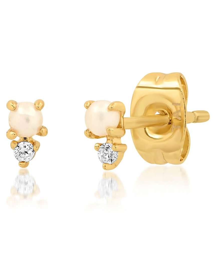 TAI Gold Single Pearl and CZ Studs Jewelry - Trend TAI   