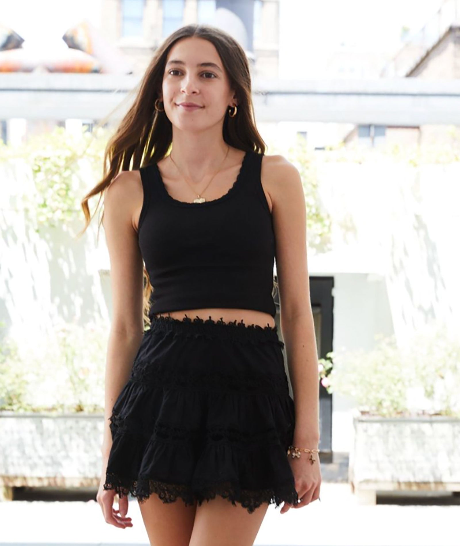 Theme Girls Stella Lace Trim Ribbed Tank Girls Casual Tops Theme-NYC Black Y/S (7/8)