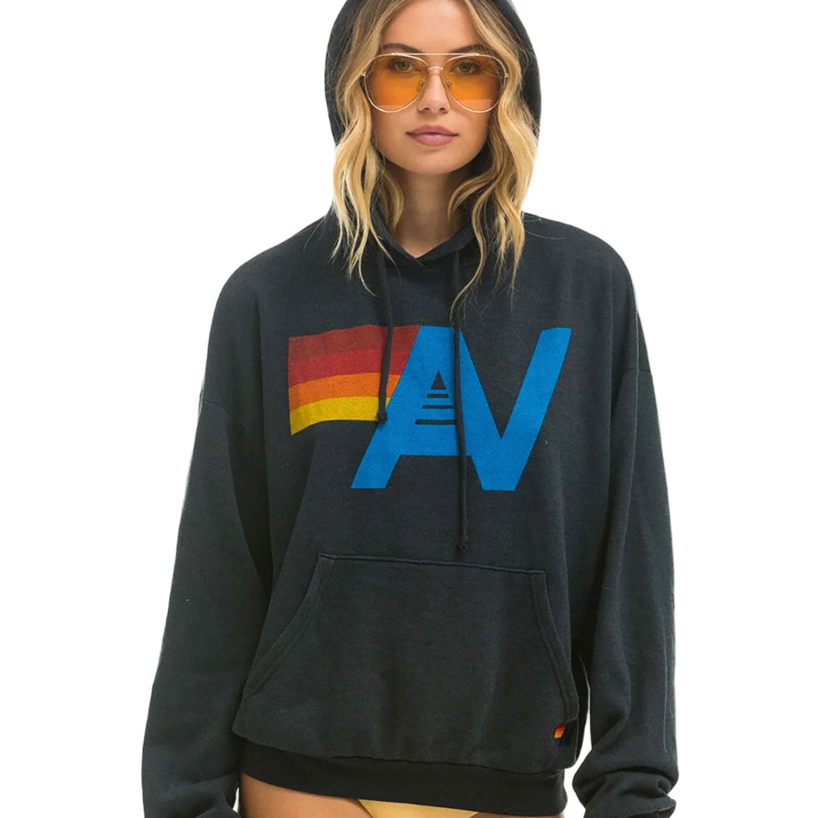 Aviator Nation Women Logo Relaxed Pullover Hoodie Womens Casual Tops Aviator Nation Charcoal Juniors/Women XS