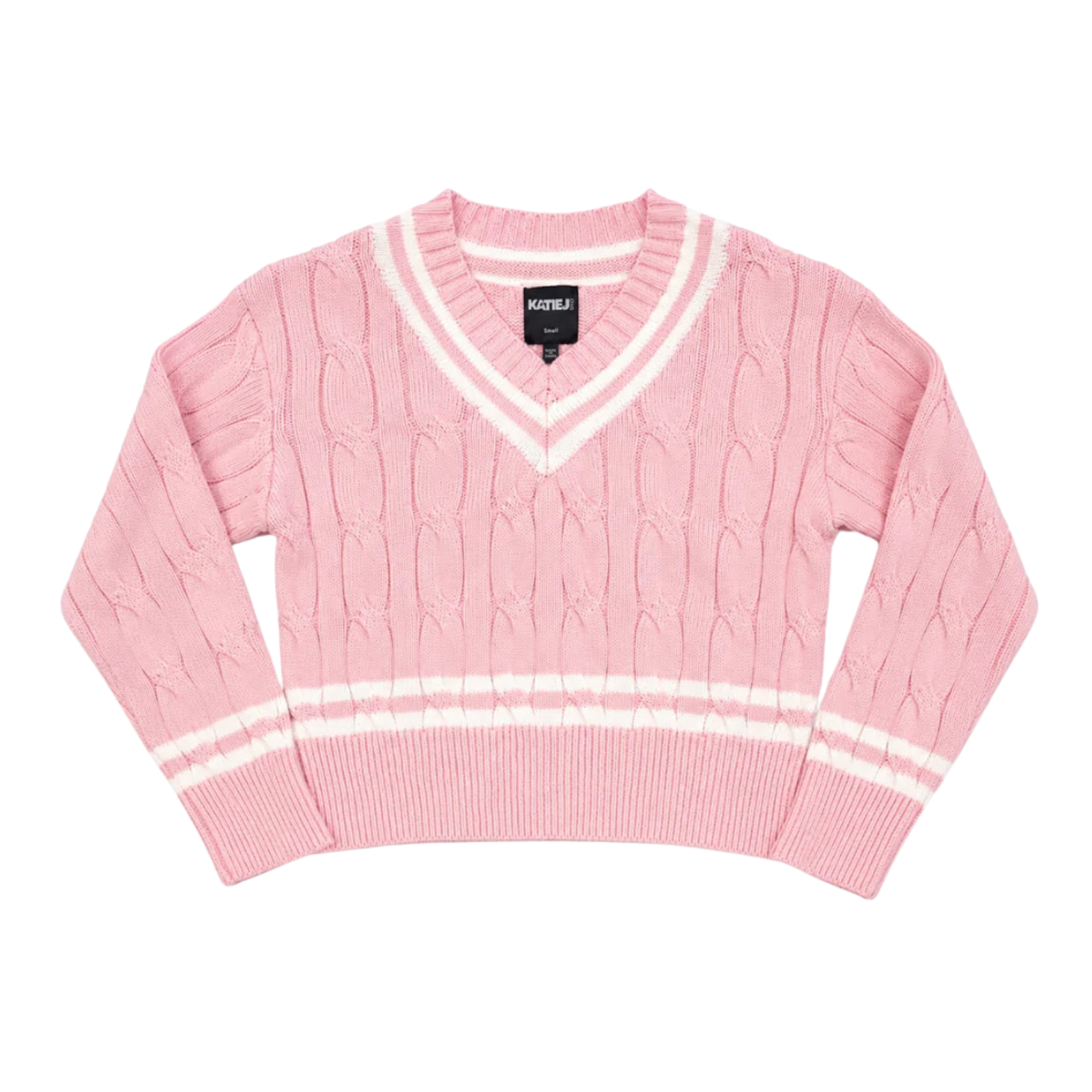 Katie J NYC Girls Zaylee V Neck Varsity Sweater Girls Casual Tops Katie J NYC Baby Pink Y/S (7/8)