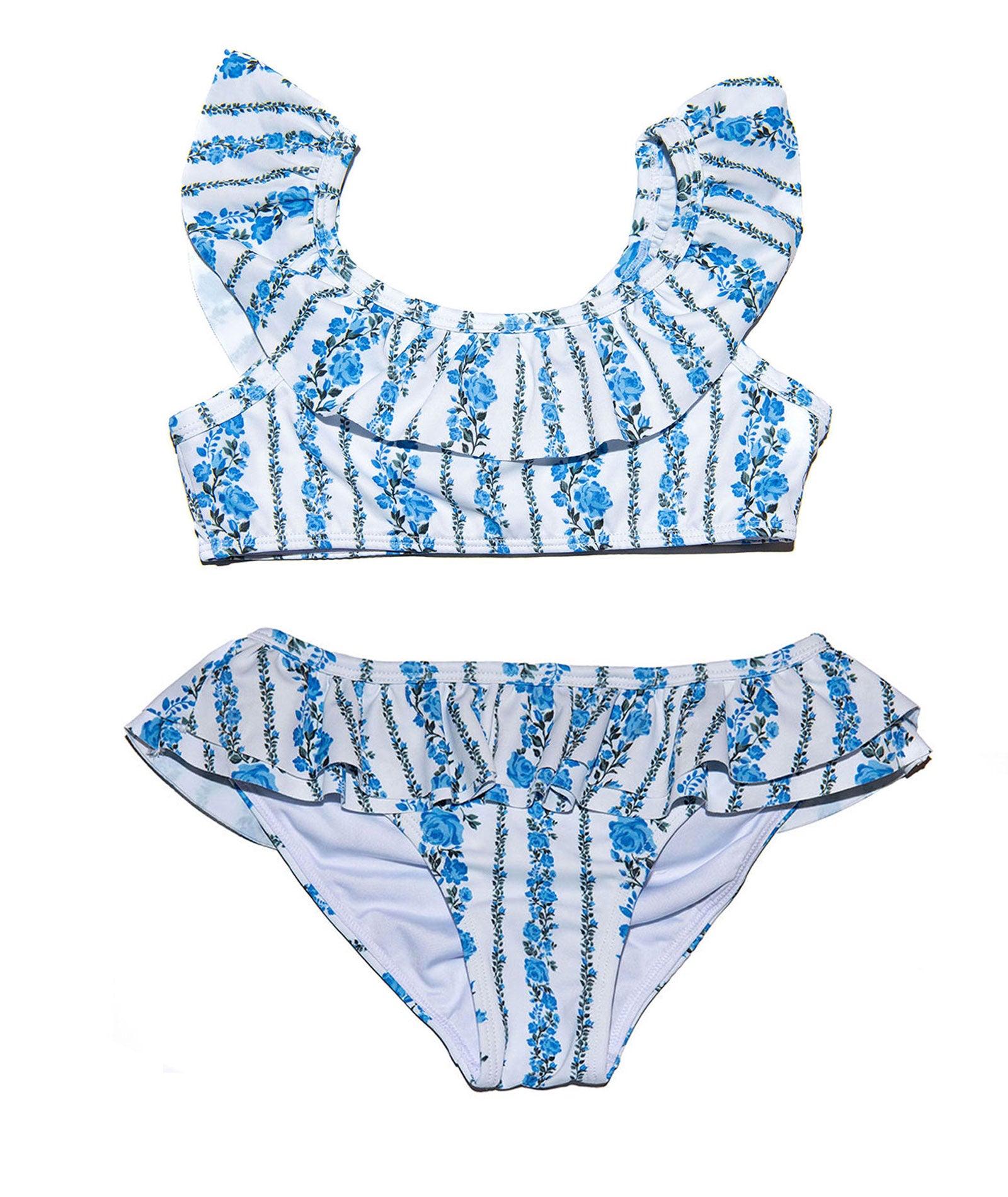 FBZ Girls Blue Stripe Floral Ruffle Bikini Accessories FBZ Flowers By Zoe Floral Y/6
